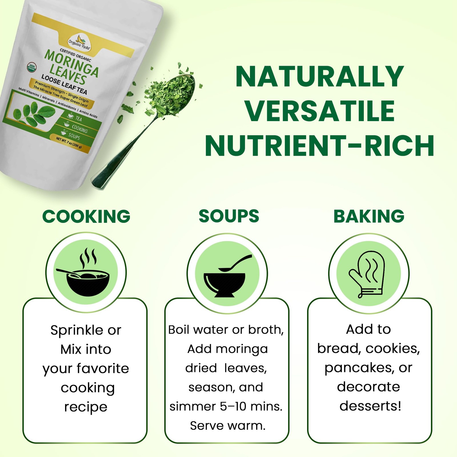 Moringa Tea Leaves – True Green Antioxidants Rich, Premium Single Origin,100%…