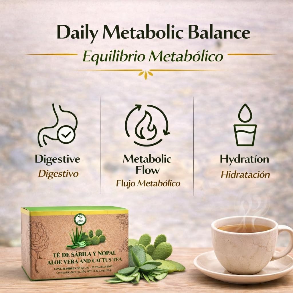 Sábila & Nopal Tea (Aloe Vera & Cactus Tea) – 100% Natural, Vegan | 25 Tea Bags