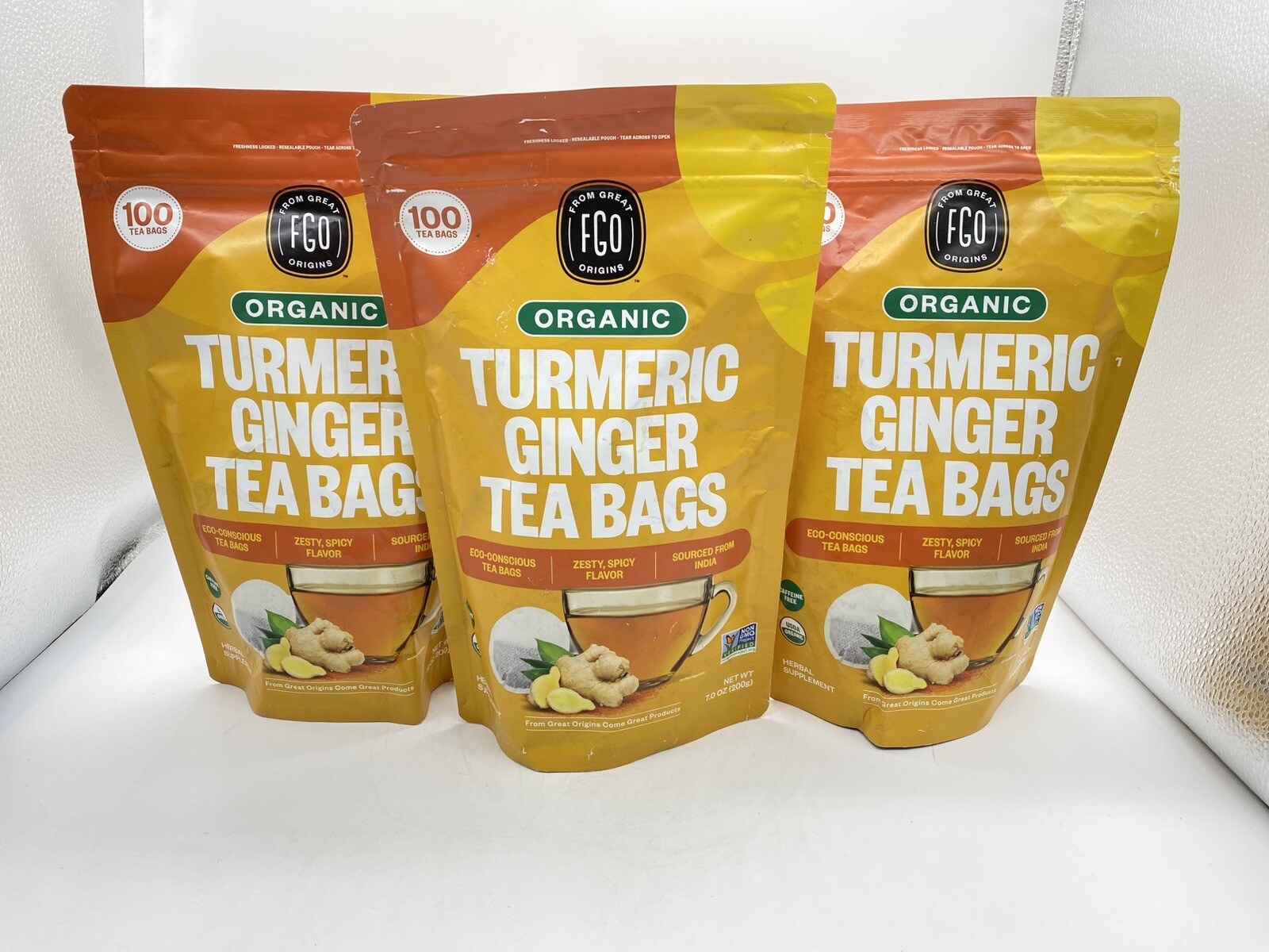 Organic Turmeric Ginger Tea – Eco-Conscious Tea Bags – 3 Pk. – 100 Count Each