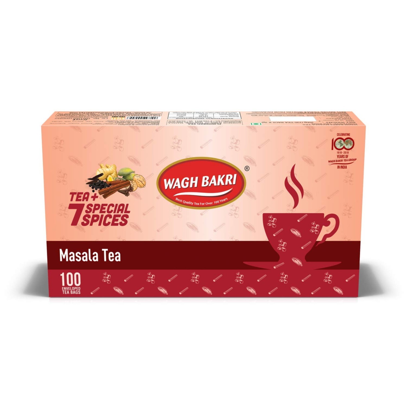 Wagh Bakri MASALA TEA 100 Enveloped Tea Bags, Authentic Spiced Indian Chai