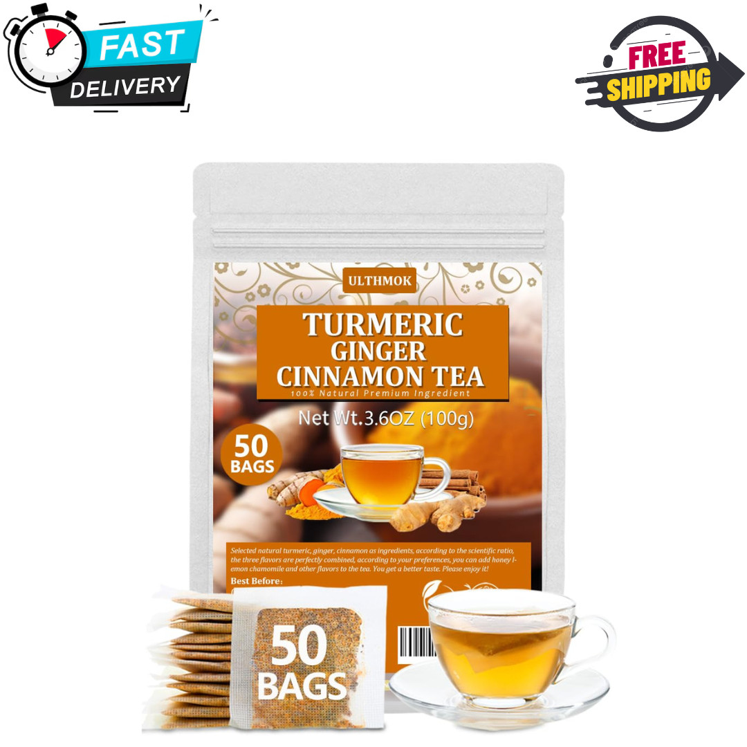 50 Premium Turmeric, Ginger, Cinnamon Blend Tea Bags, 100% Natural Caffeine Free