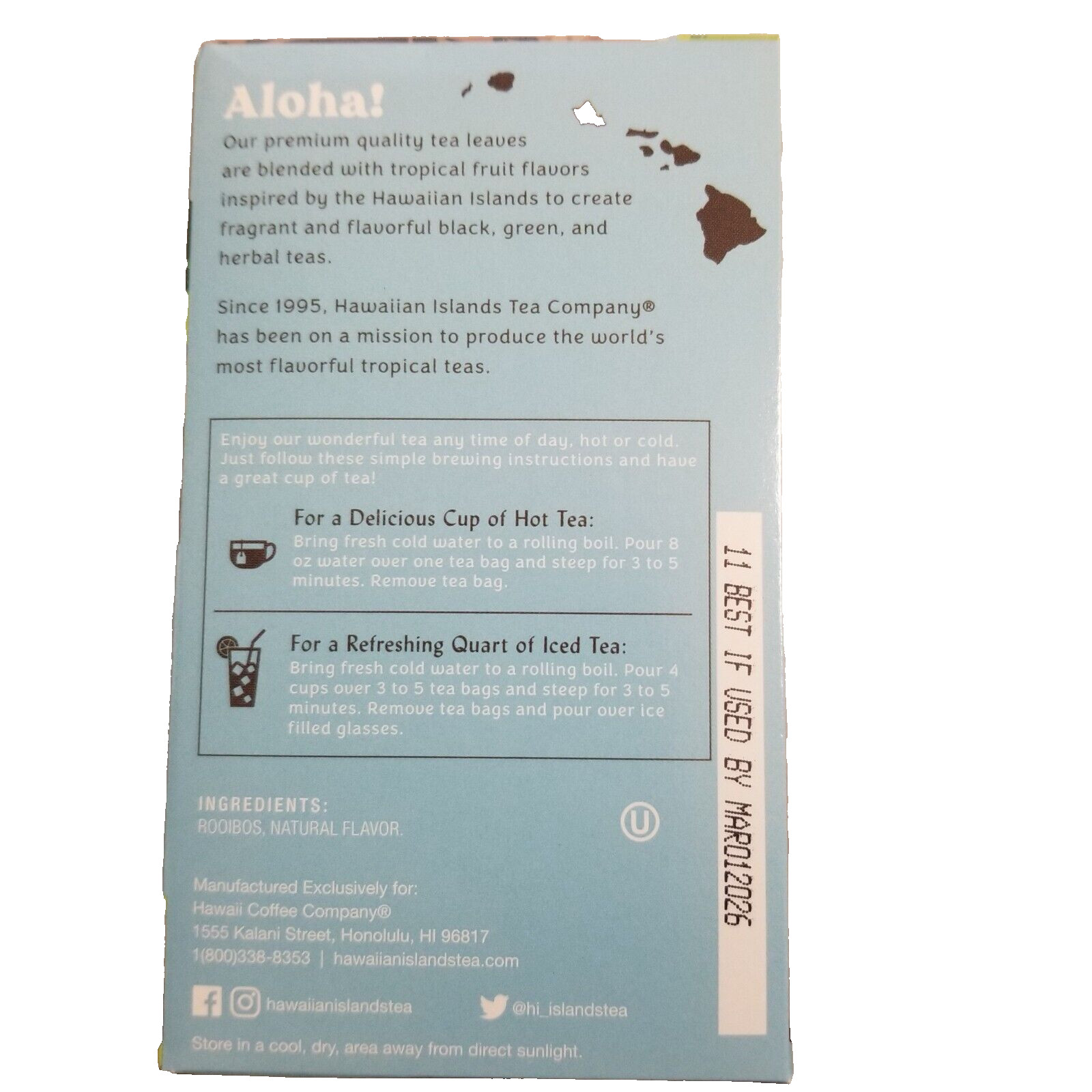 Hawaiian Islands Coconut Macadamia Tea – 20 Bags, Caffeine-Free Tropical Blend
