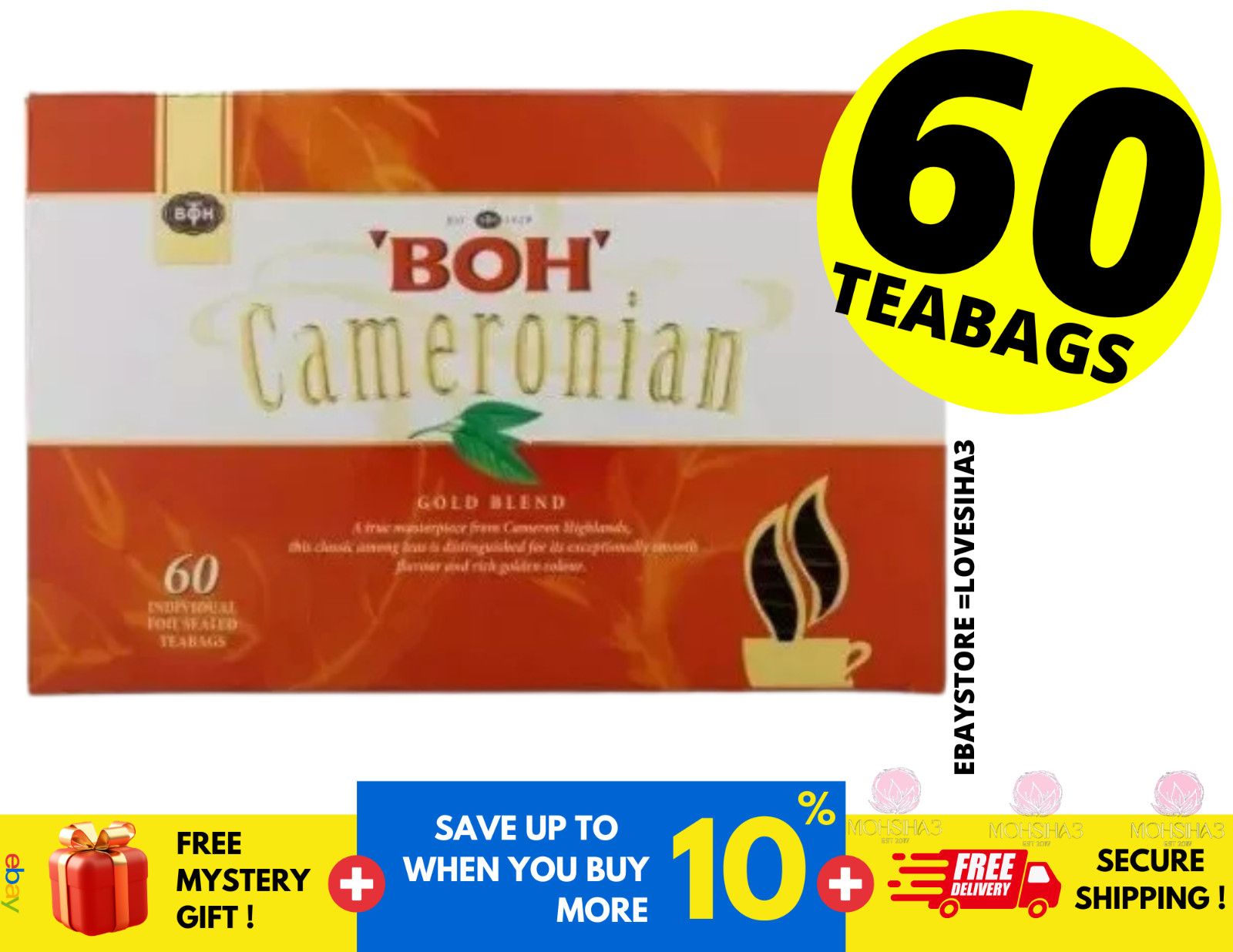 BOH Plantation Cameronian Gold Blend Tea Foil Sealed Malaysia Cameron 60 teabag