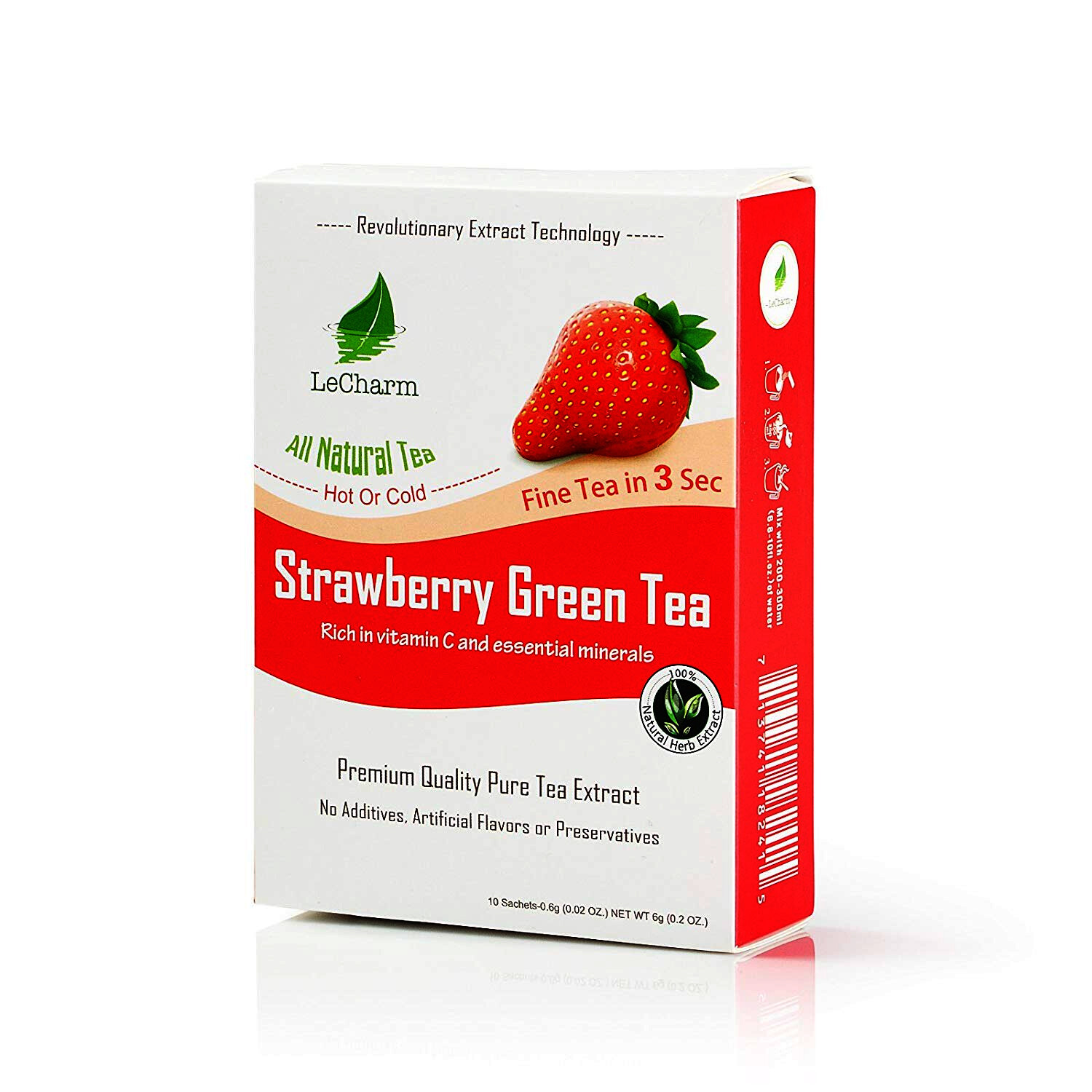 Premium 100% Natural Strawberry Green Extracted Tea Sugar Free (10 Sachests)