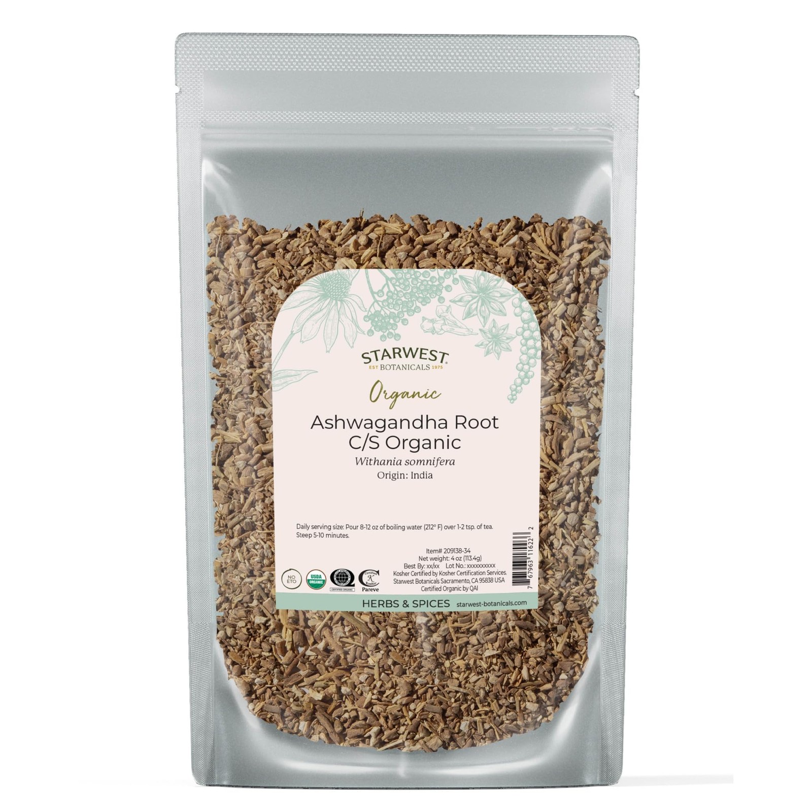Organic Ashwagandha Root – Dried Herb 4 Ounce (Pack of 1)