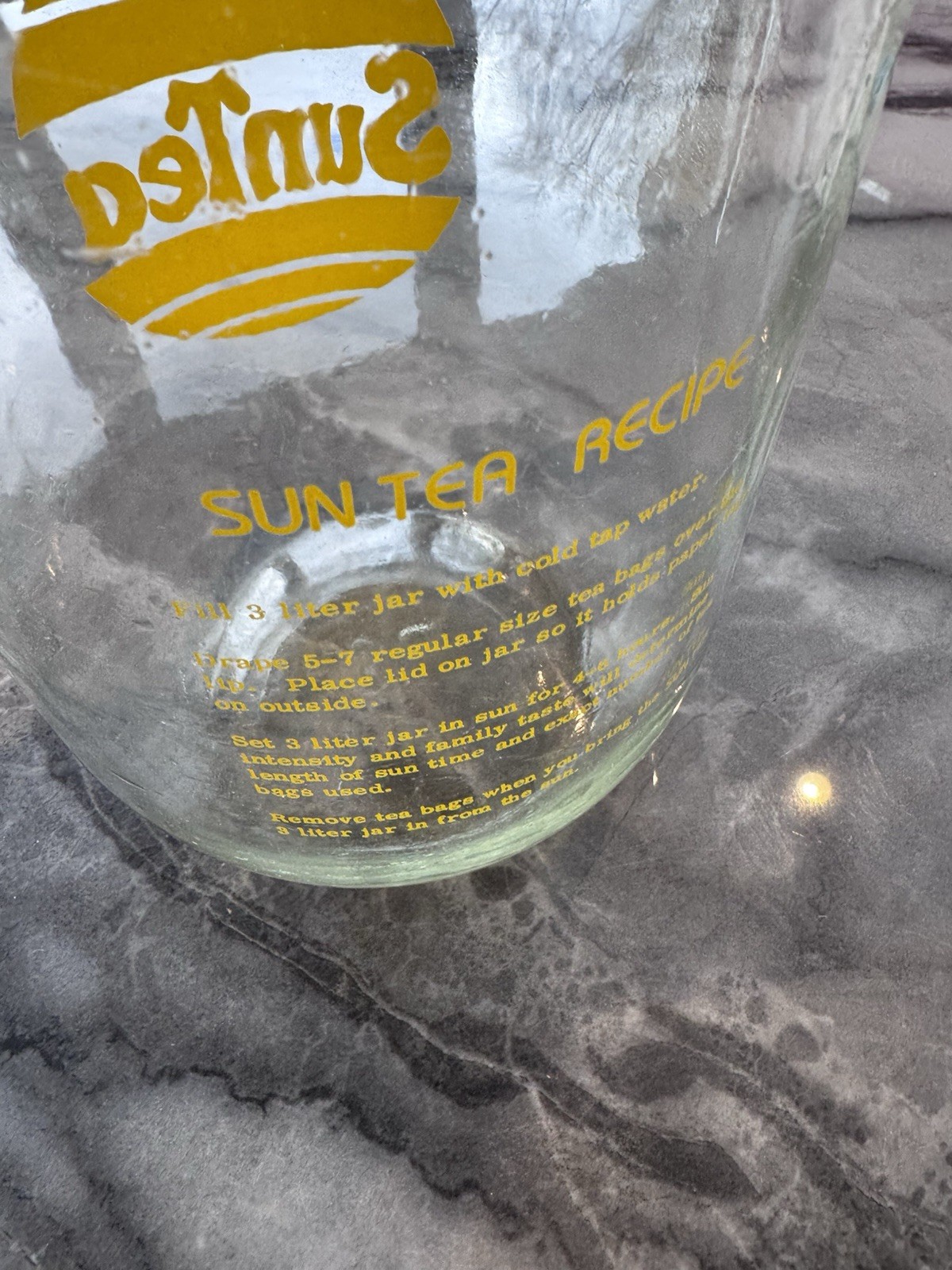 Vintage SunTea Glass Jar w/ Yellow Lid 1 Gallon Lemon Logo Retro