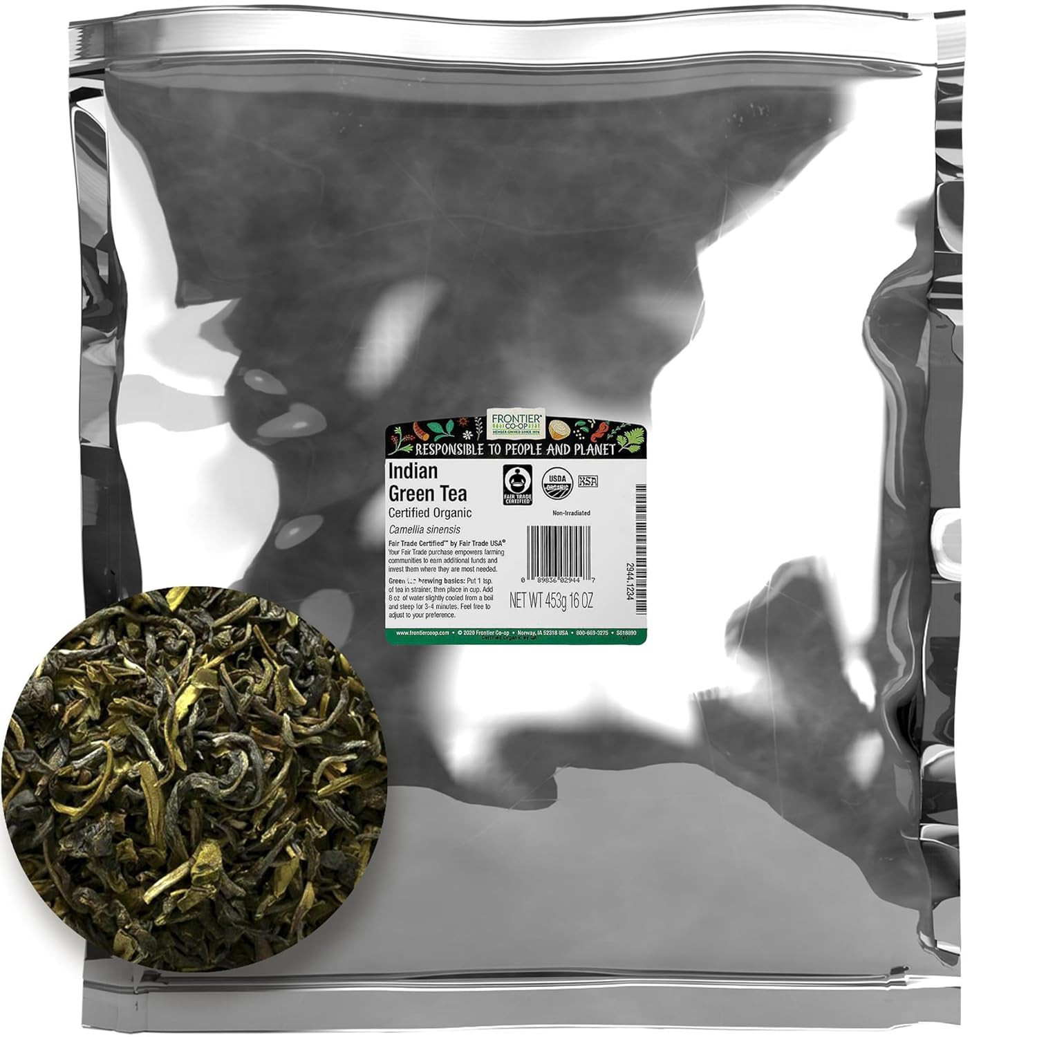 Frontier Co-Op Indian Green Tea, 1Lb Bulk Bag – Organic Green Tea Loose Leaf – P