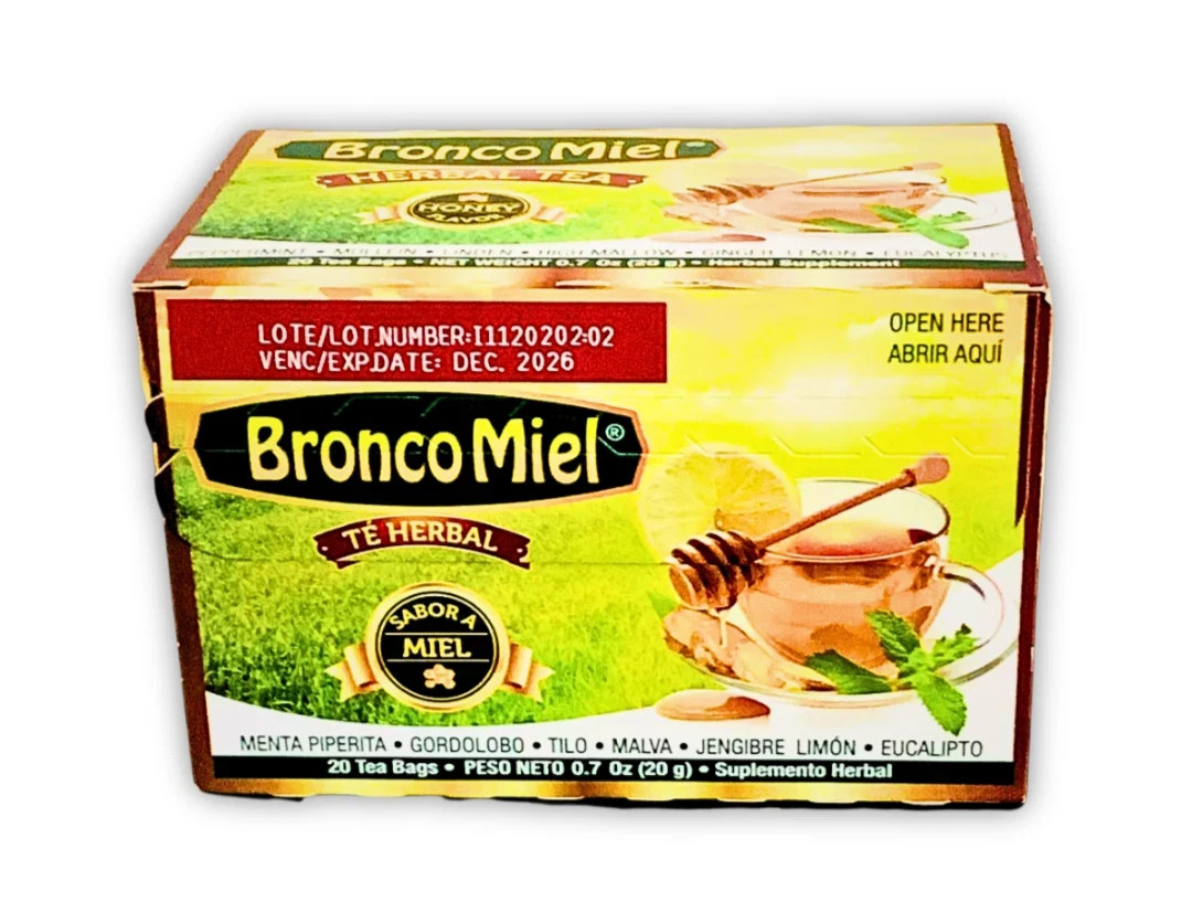 Bronco Miel Herbal Tea Honey Flavor 20 Bags Each – 2 Boxes Peppermint Eucalyptus