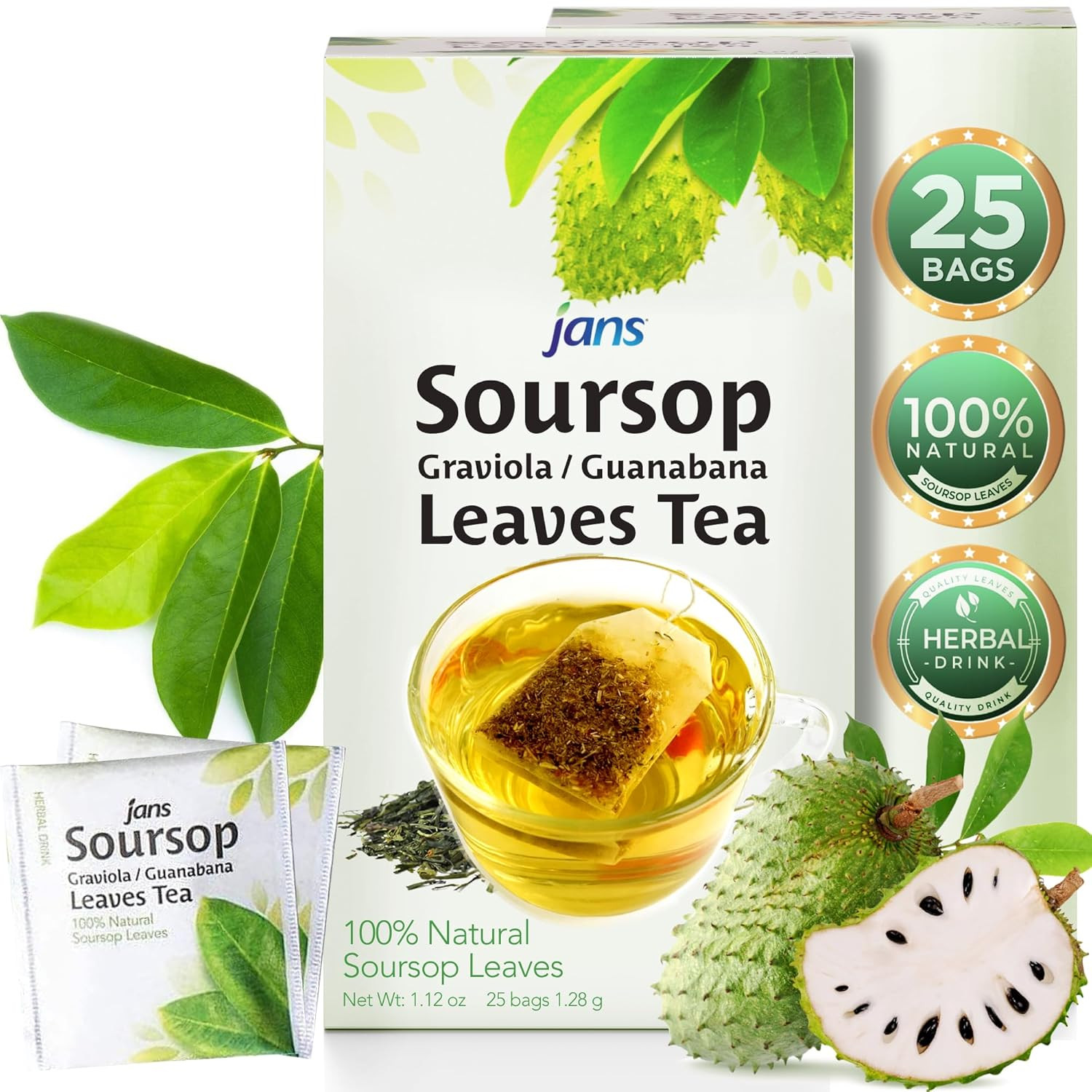 Soursop Tea Bags (25 Count) – Full Strength Herbal Tea from 100% Natural Soursop