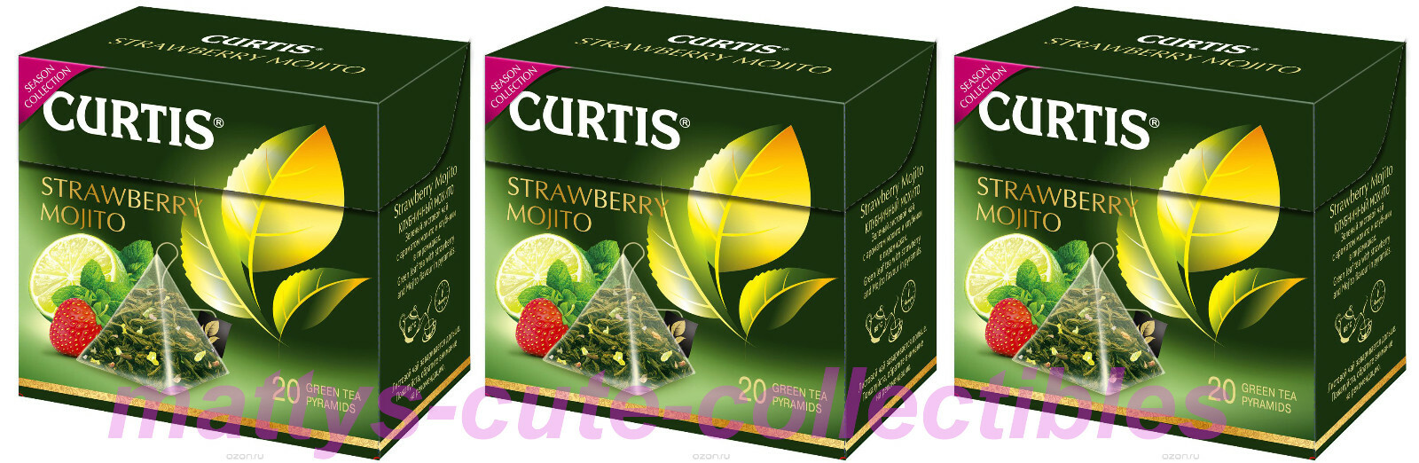 3 PACK CURTIS Green Tea STRAWBERRY MOJITO 60 Pyramids RF NO GMO Made in Russia