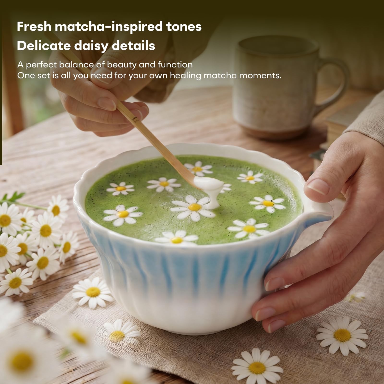 Matcha Set, 5Pcs Ceramic Matcha Set including Daisy Matcha Bowl and Mushroom …