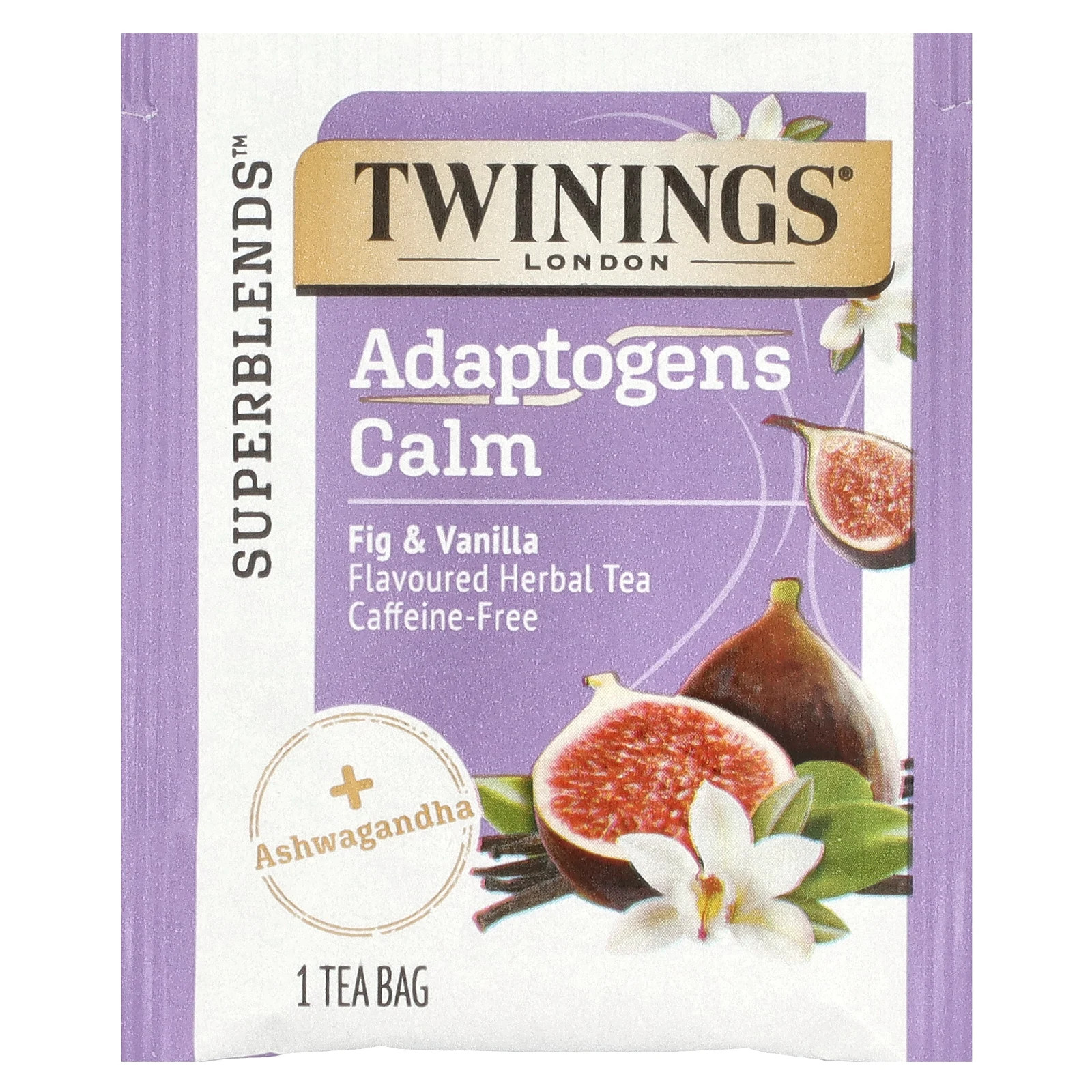 Calm, Adaptogens, Fig & Vanilla Flavored Herbal Tea, Caffeine Free, 18 Tea Bags,