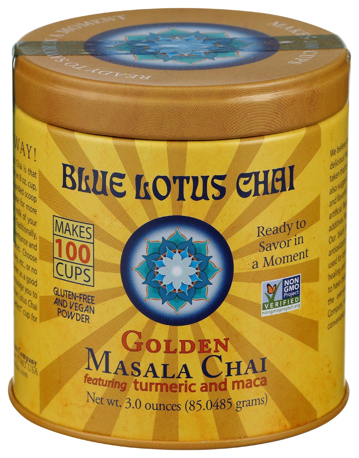 Blue Lotus Chai – Golden Masala Flavor Chai – Makes 100 Cups – 3 Ounce Masala