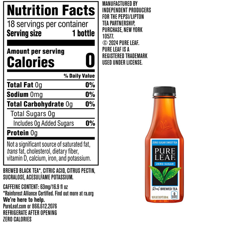 Pure Leaf Zero Sugar Real Brewed Tea Sweet Tea, 16.9 fl. oz., 18 pk.