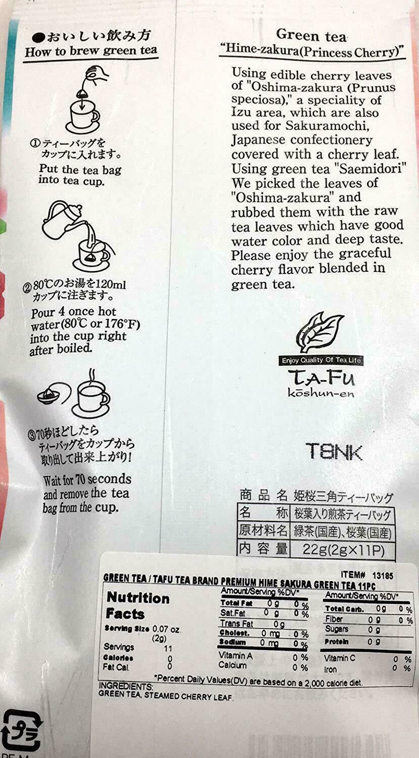 SET of 2 Pack Japanese TA-FU Premium Green Tea Bags Sakura Blossom & Yuzu Citron