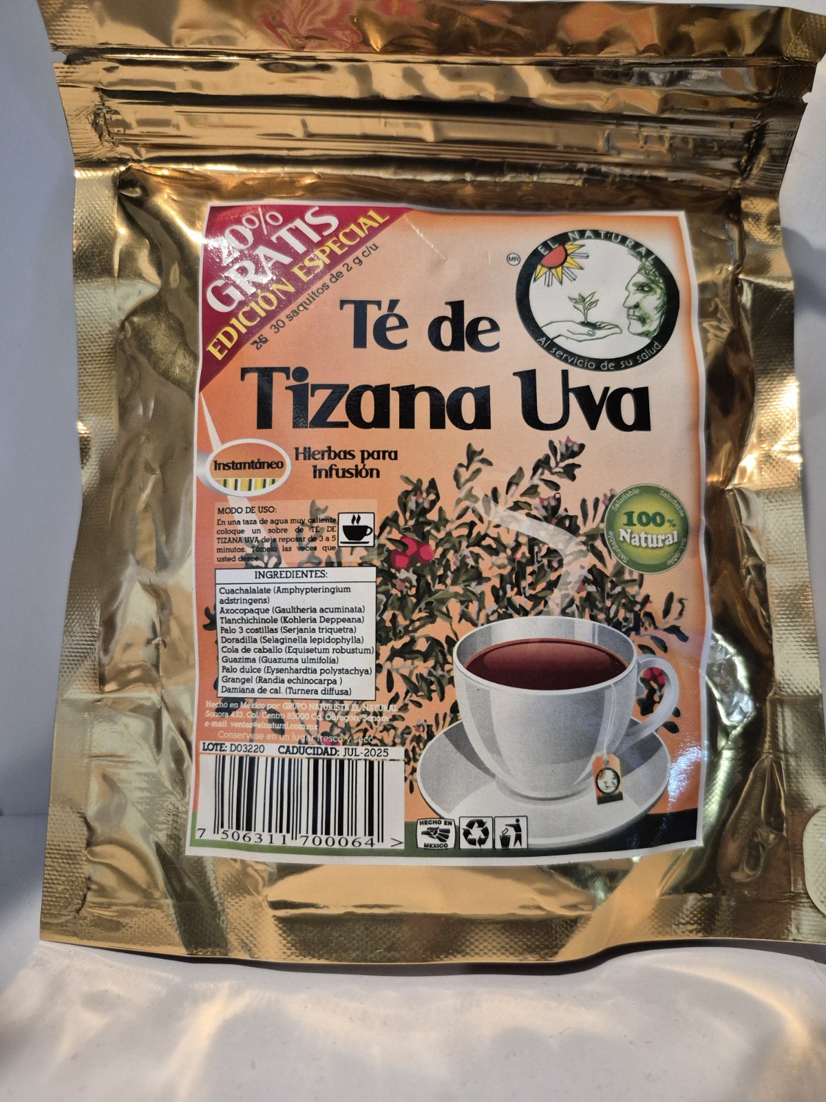TE DE TIZANA DE UVA TEA 30 Bags 100% Natural “Renal, Inflamacion, Antioxidante”