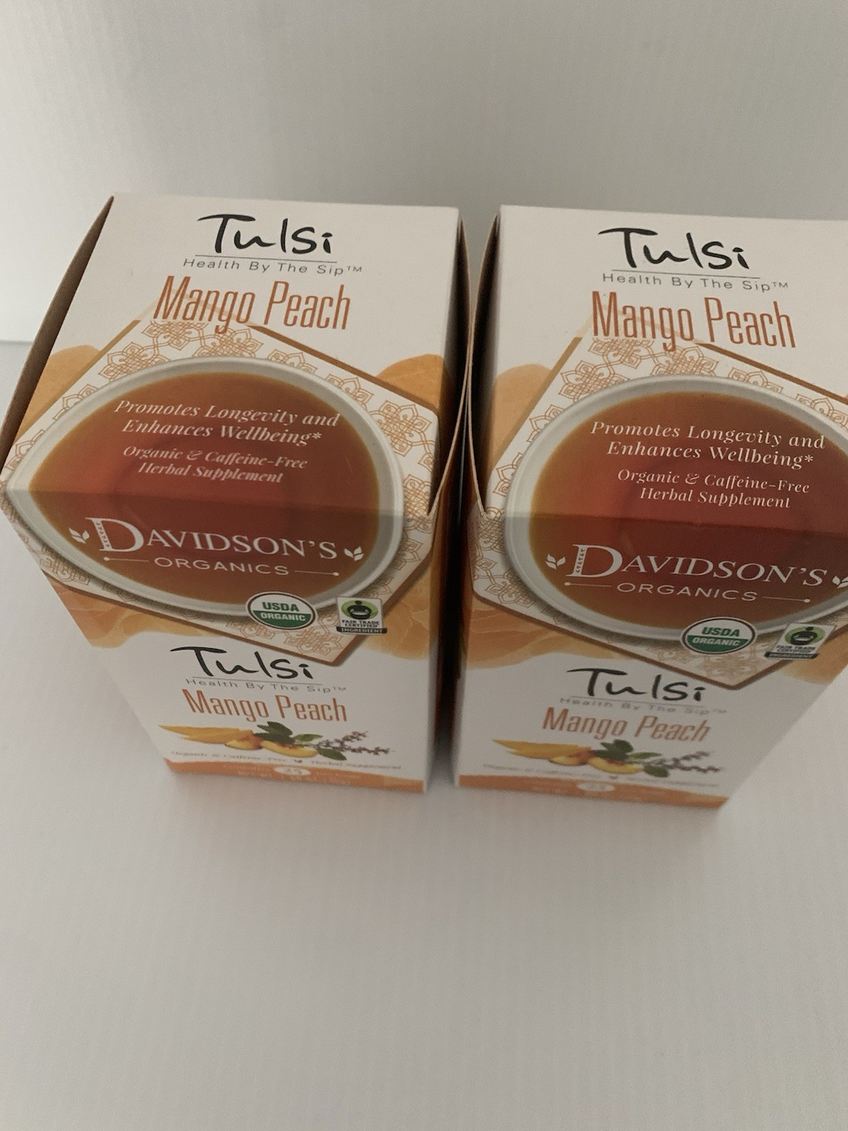 Davidson’s Organic Tulsi Mango Peach Tea Caffeine Free Herbal Blended 25 Bags