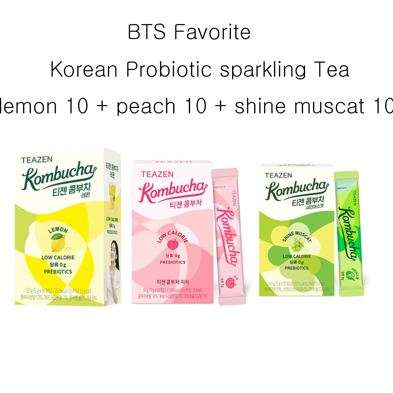 TEAZEN Kombucha 30 Sticks Set – Lemon & Peach & Shine Muscat | BTS Favorite