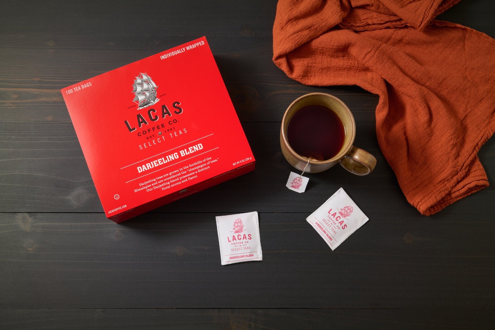 Lacas Coffee Company Hot Tea, Darjeeling Tea, 100 Tea Bags