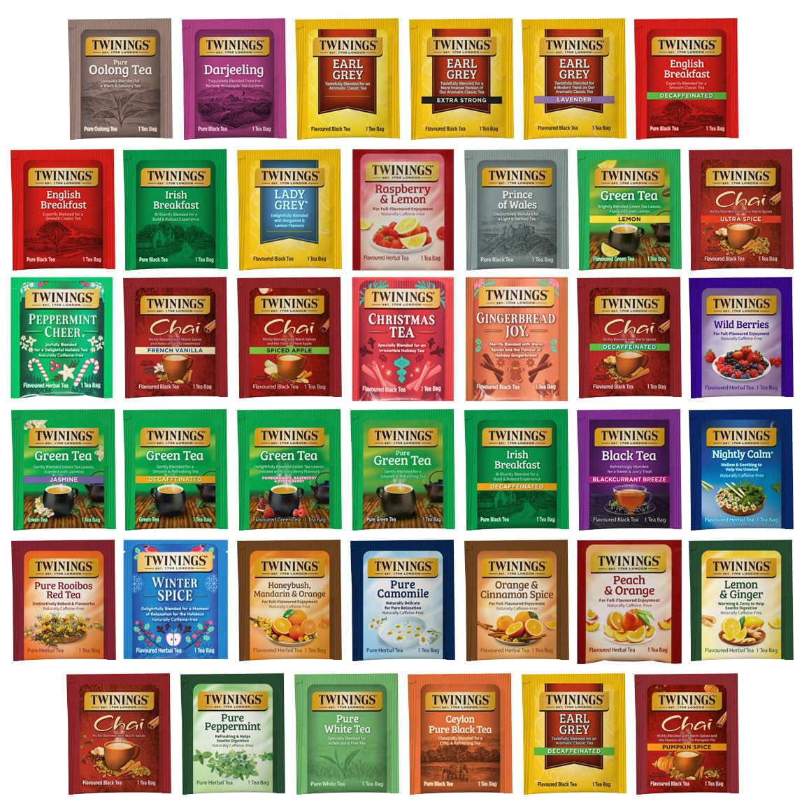 Tea Bag Sampler Assortment, Variety Pack (40 Count), 40 Unique Flavours for Tea