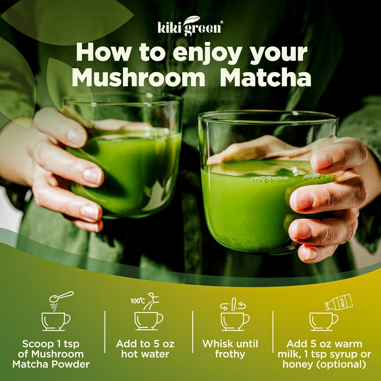 KIKI Green Mushroom Matcha Super Blend – Matcha Powder with Lion’s Mane, Chaga,