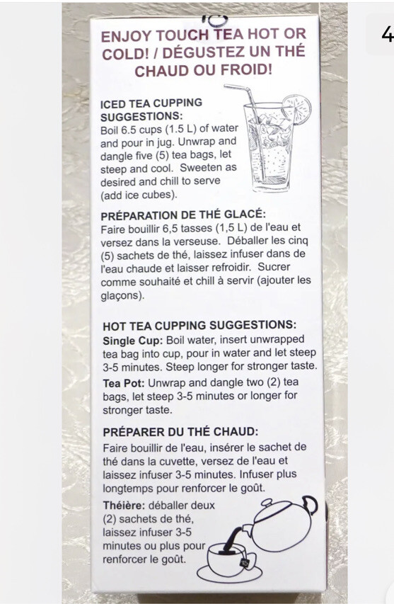 2 Touch Organic PASSIONFRUIT WHITE Tea Bags, 40 Bags, 2.5 oz Exp 10/2025