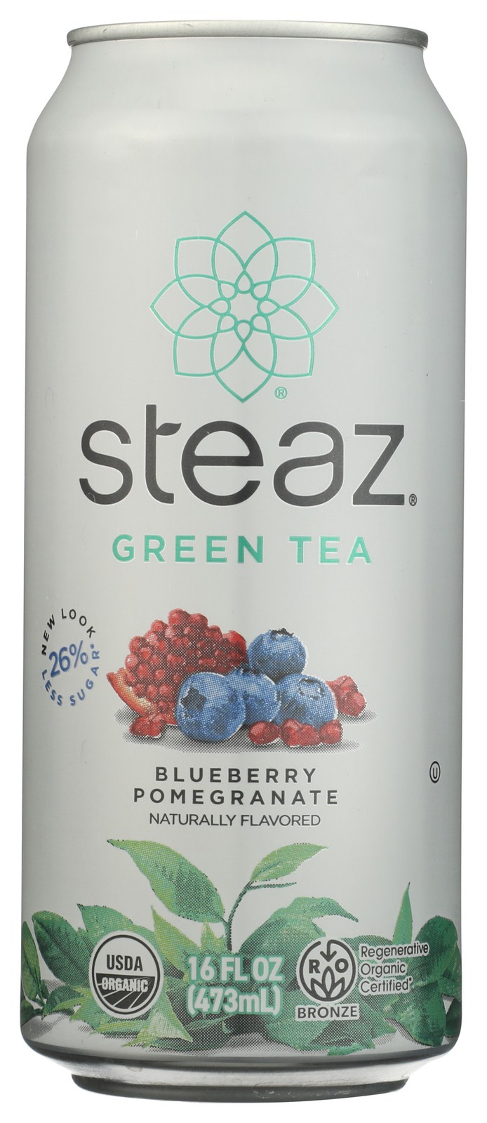 Steaz Blueberry Pomegranate Organic Green Tea 16 Fl Oz Can 12 Pack