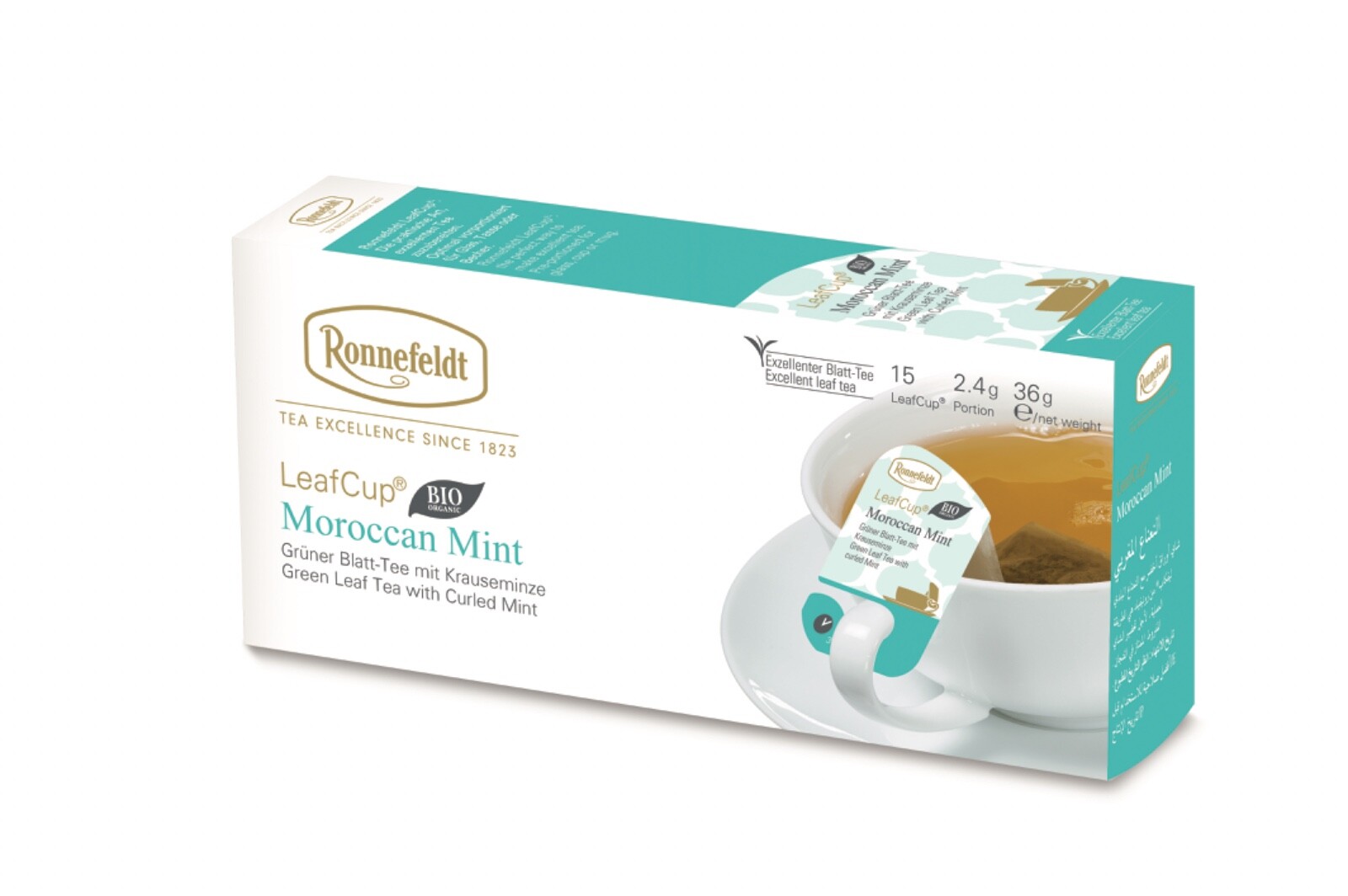 Ronnefeldt Leafcup® Moroccan Mint. 15 premium green tea bags. Made in Germany