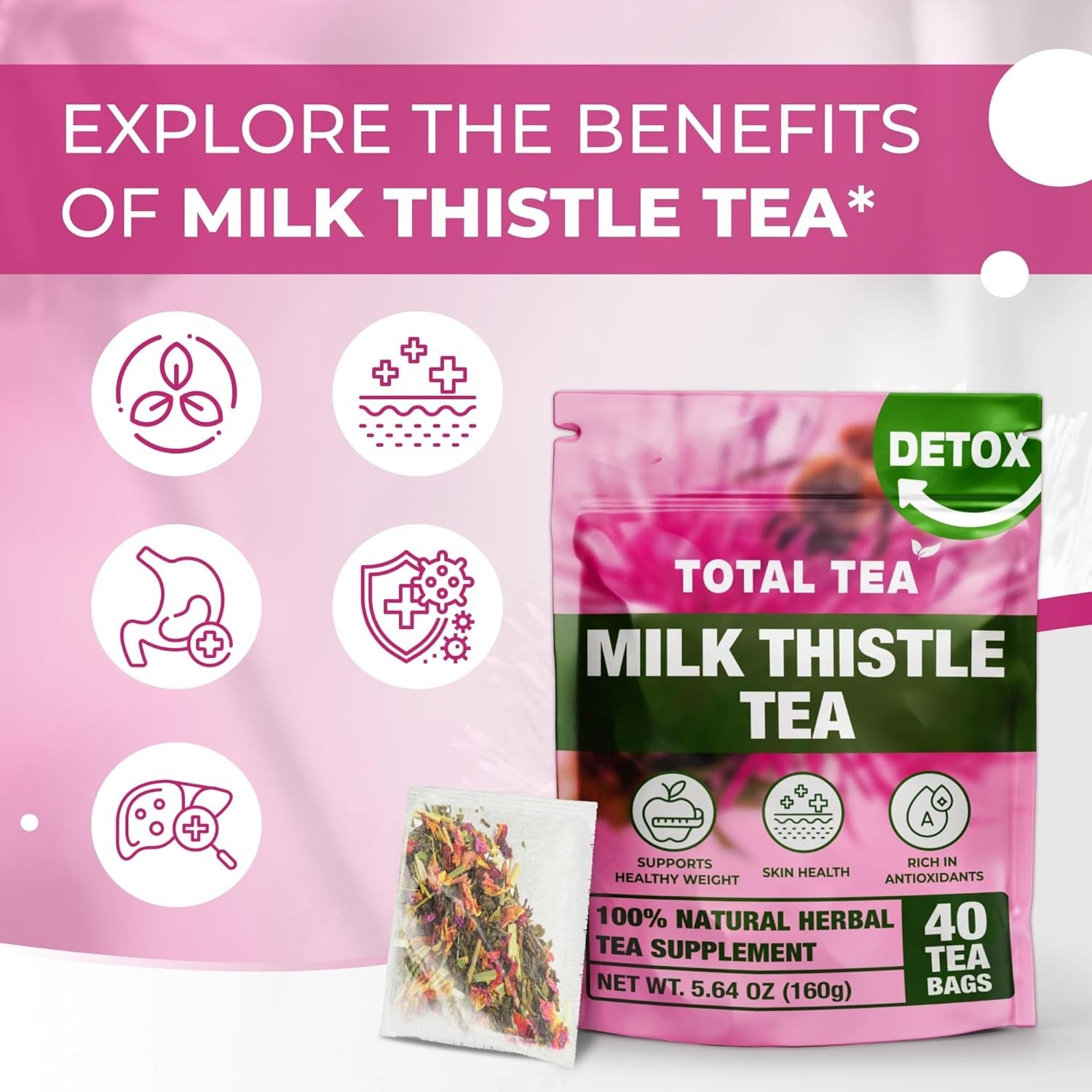 100% Natural Milk Thistle Tea for Liver Cleanse & Digestive Health – 40 Bags