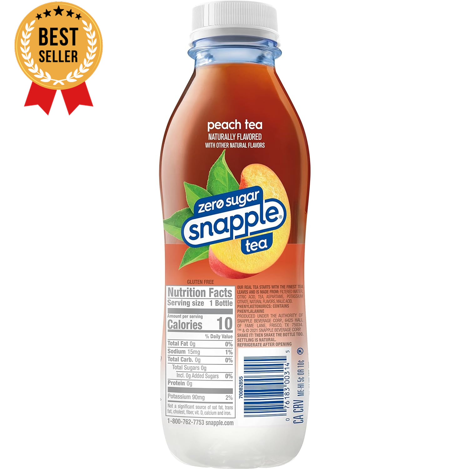 Zero Sugar Peach Tea 16 Fl Oz 12-Pack Recycled Plastic Bottles Refreshing