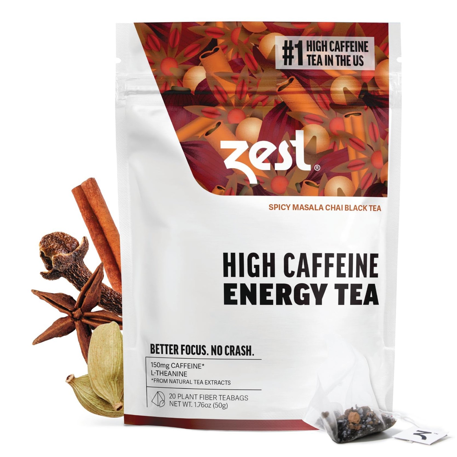Zest 150mg High Caffeine Energy Leaf Blend – 20 Count (Pack of 1), Orange
