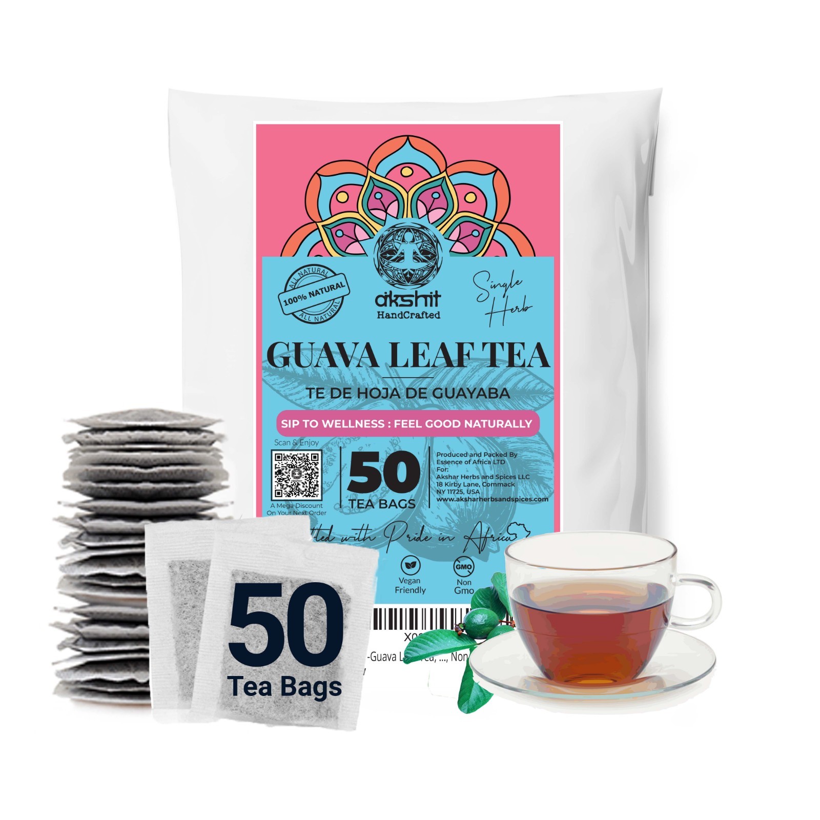 Guava Tea, 75 Bags, 100% Pure Guava Leaf Tea, Te Hojas De Guayaba, Caffeine Free