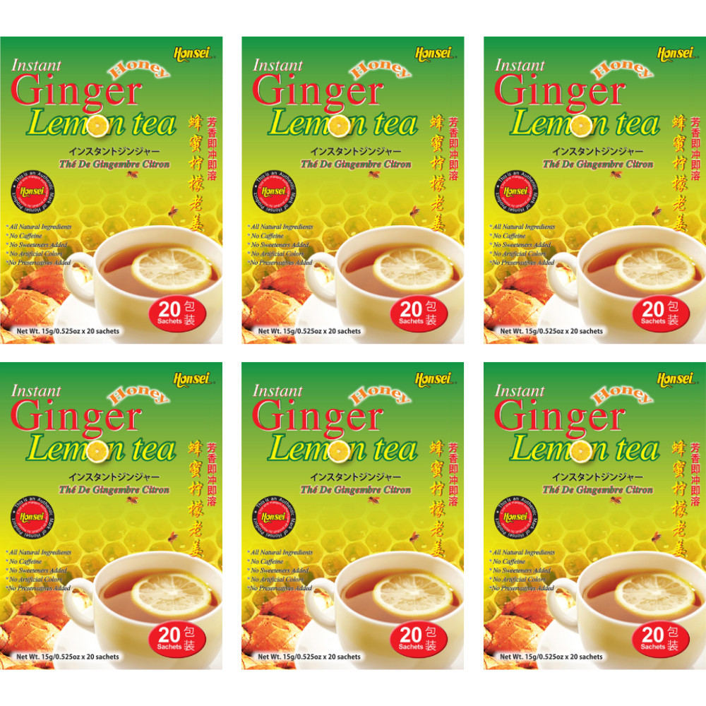 Honsei Instant Ginger Honey Lemon Tea, 15g/0.52 oz.20 Sachets Each Box – 6 PACK