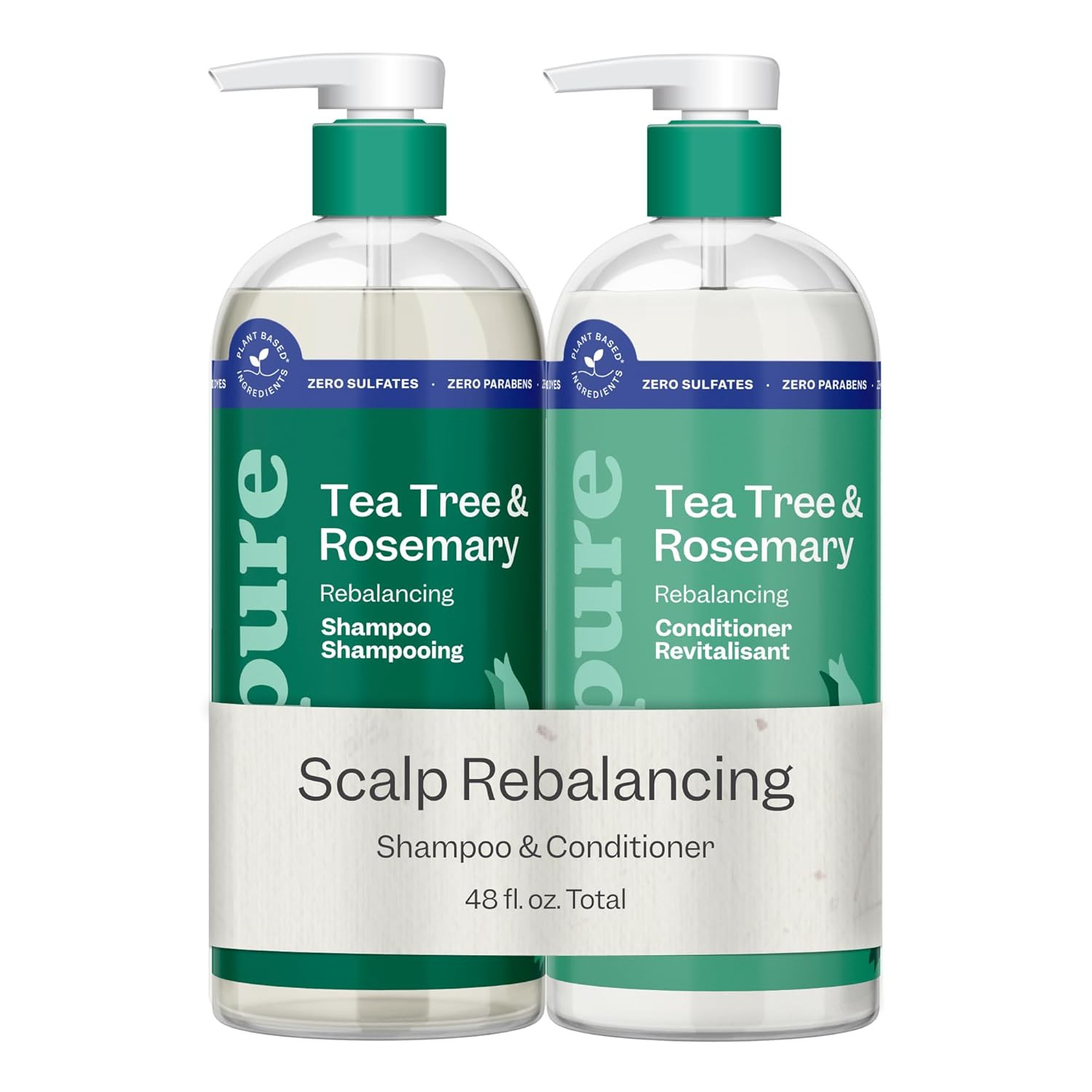 Renpure Tea Tree & Rosemary Shampoo and Conditioner Set, Plant Based – Refreshes