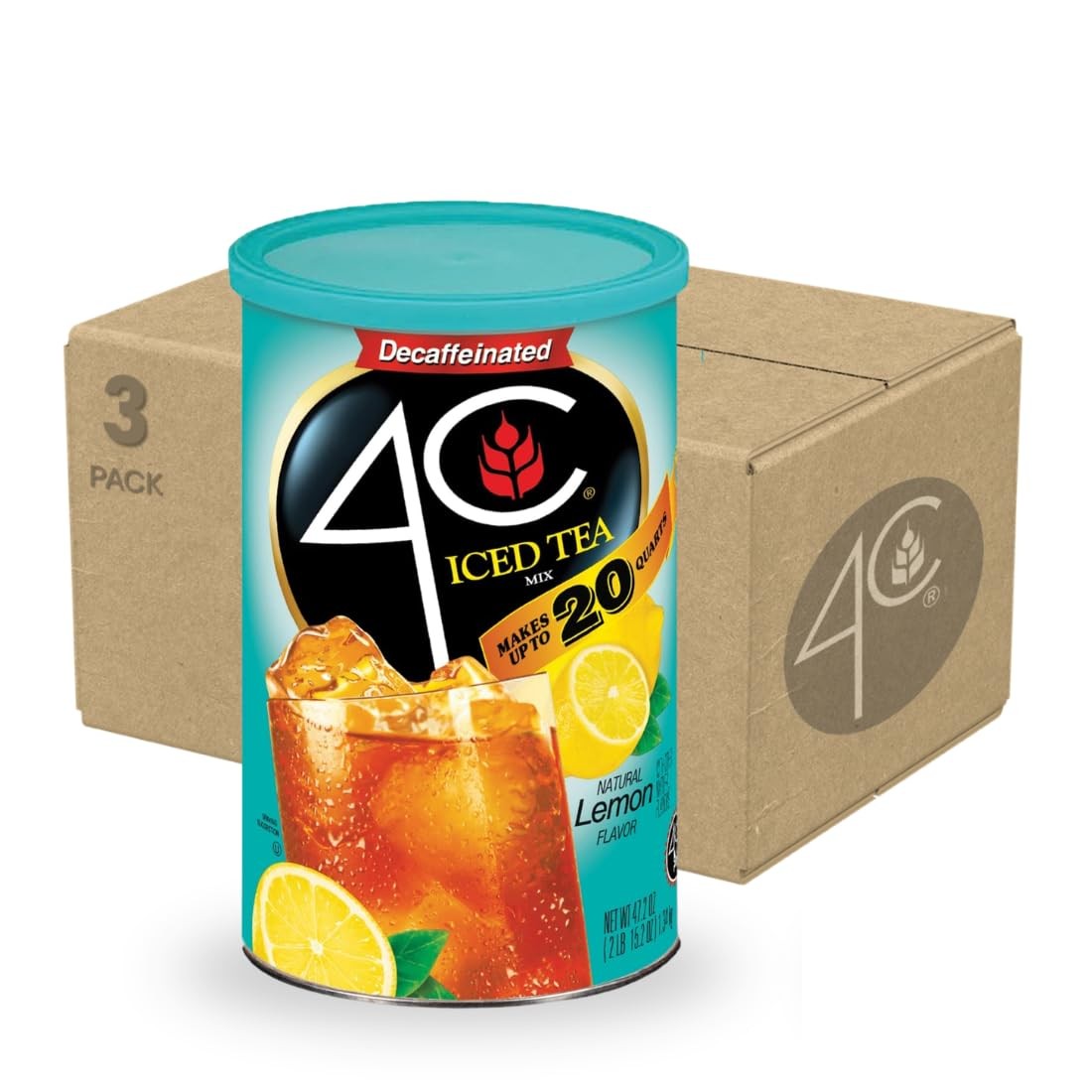 Powdered Drink Mix Cannisters, Decaffeinated Iced Tea 3 Pack, 20 Quarts, Fami…