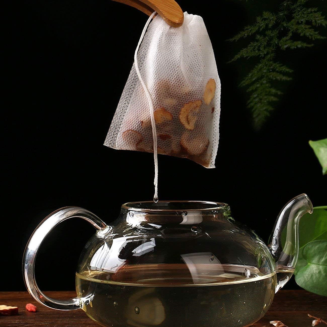 40 Pcs Disposable Tea Filter Bags Drawstring Non-Woven Fabric White