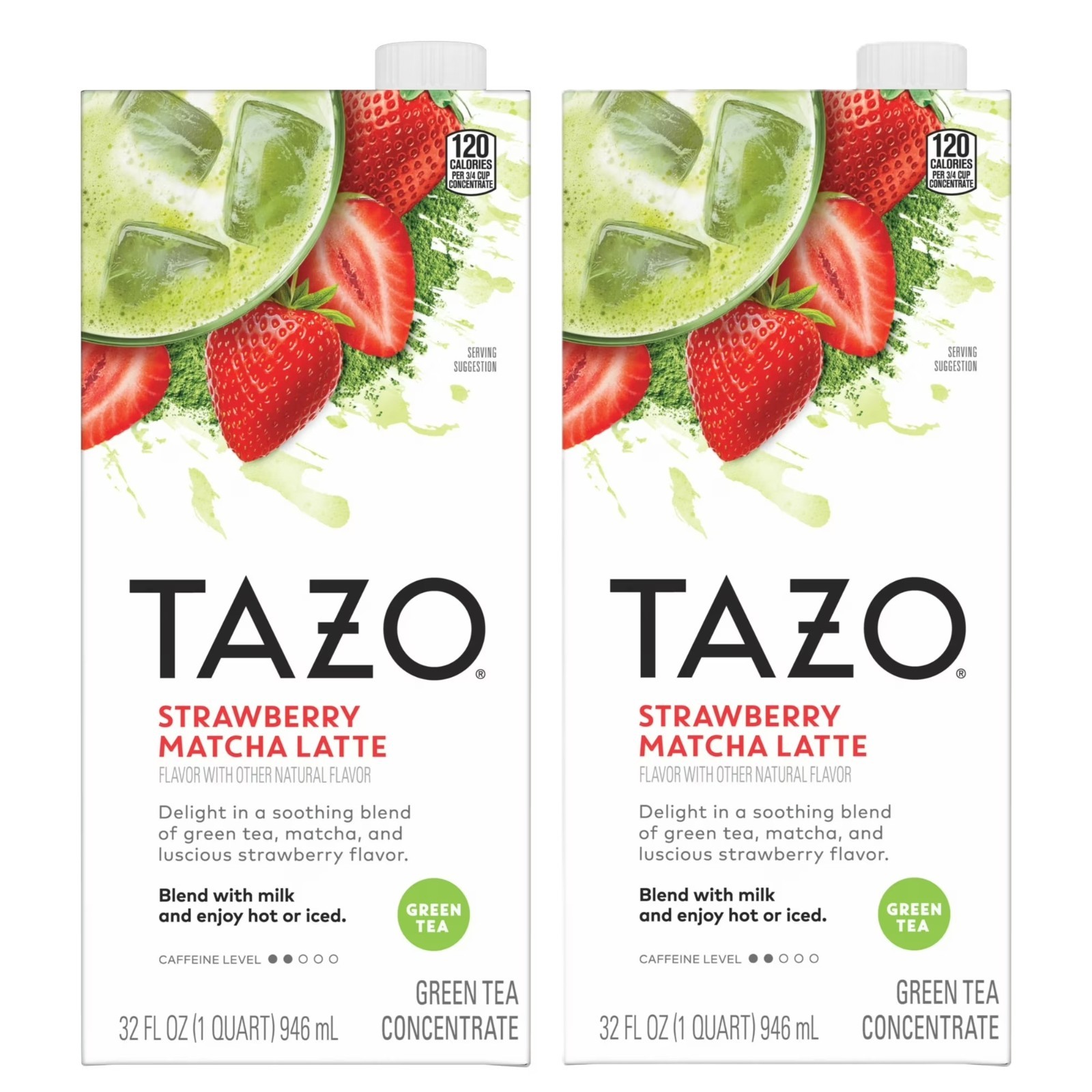 Tazo Green Tea Strawberry Matcha Latte Concentrate 2-32oz Caffeine Iced Hot 2027