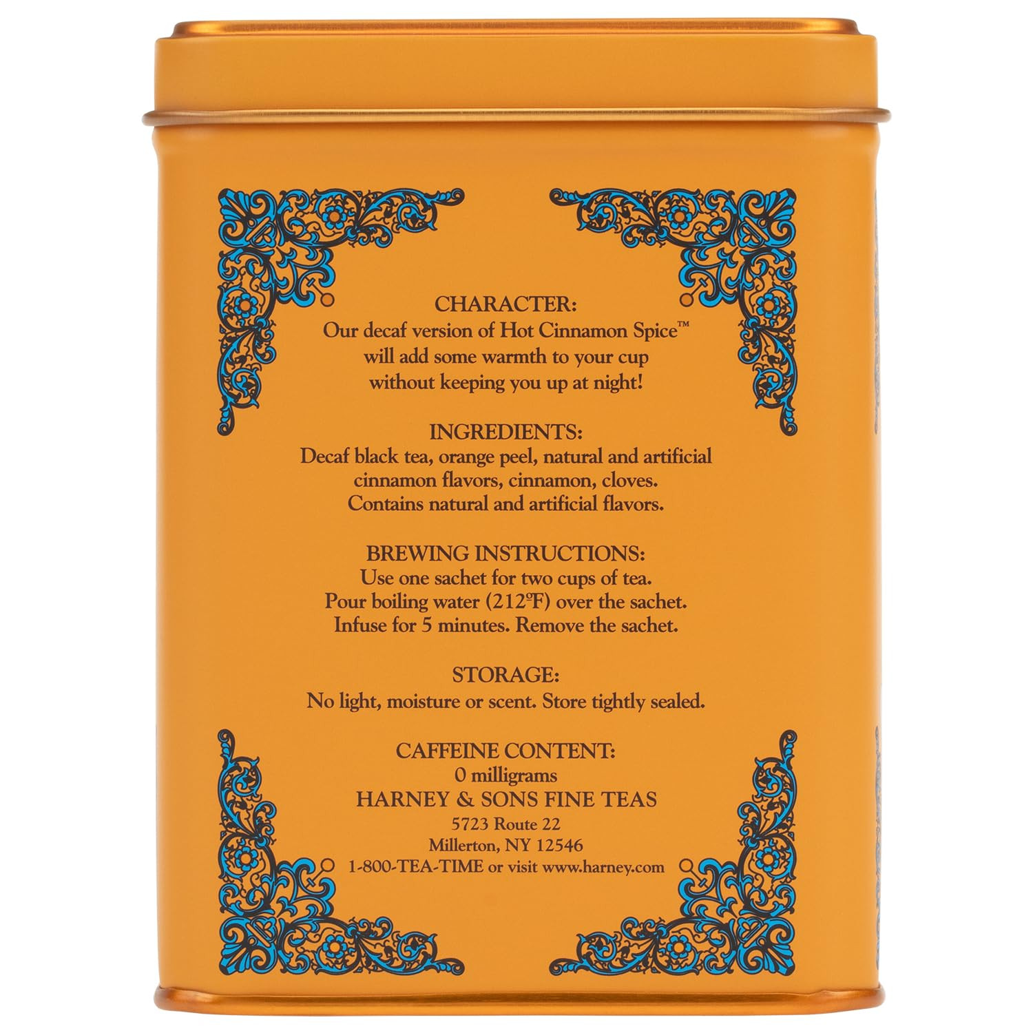 Harney and Sons Decaf Hot Cinnamon , Decaf Flavored Black 20 Sachets per Tin 1.4