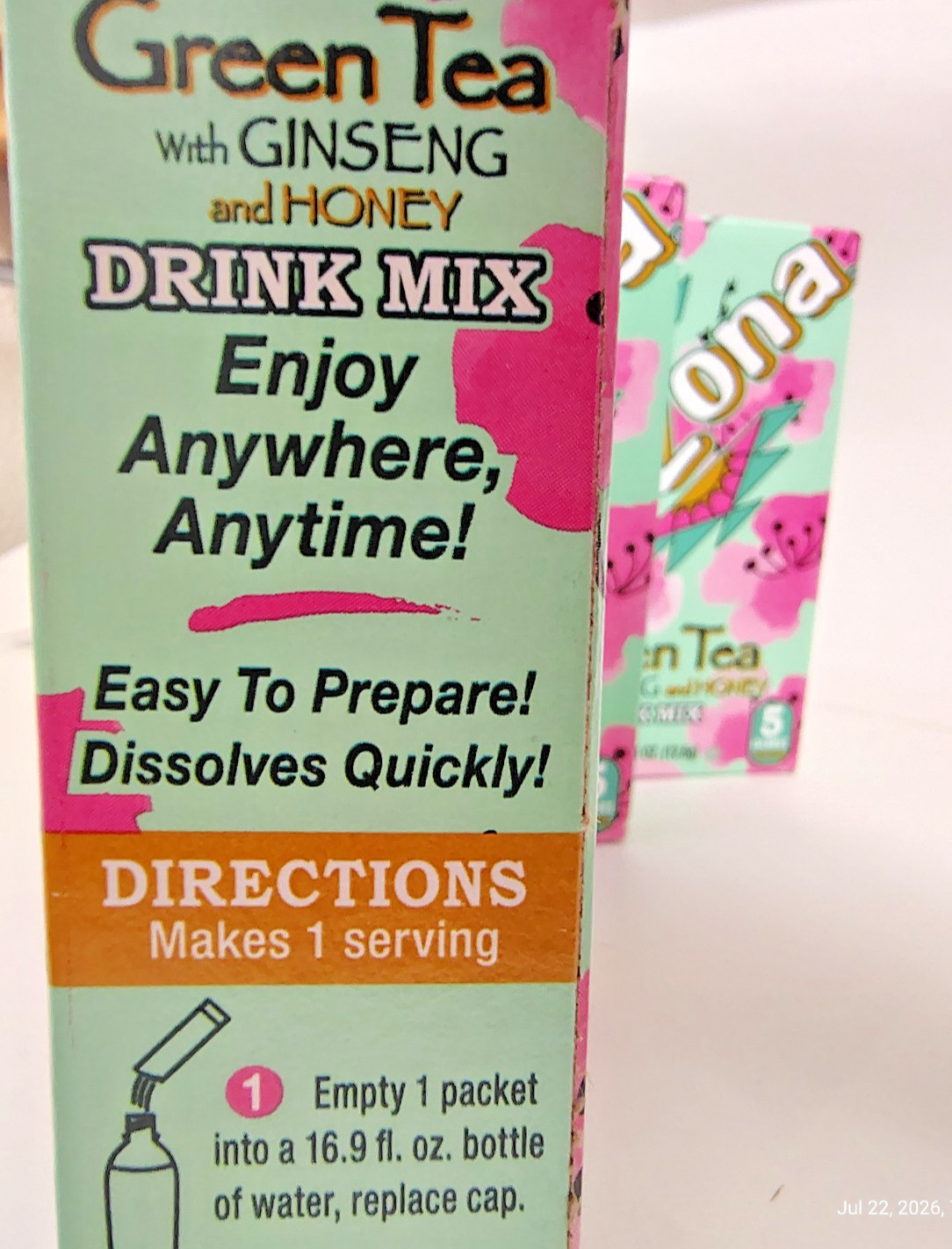 AriZona Green Tea with Ginseng/Honey Mix Packets, BB 11/27, Lot of 3 Boxes
