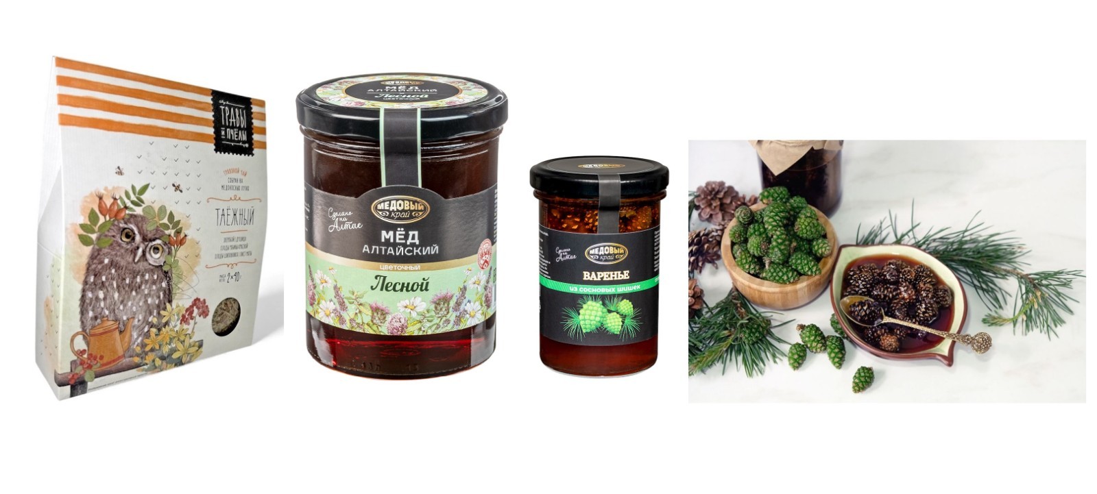 Altai Pine preserve, Forest Honey & Taiga Herbal Tea Gift Set – 3 Items
