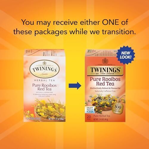 3 Pack – Twinings Pure Rooibos Red Herbal Tea Bags – Caffeine Free – 20 Count