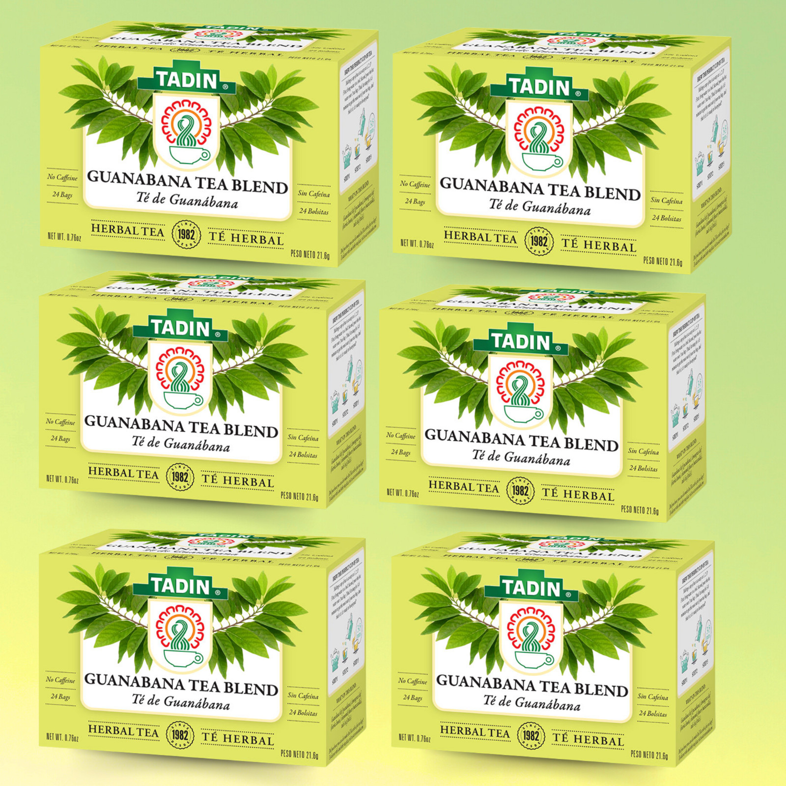 Tadin Guanabana Tea Blend, 24 Bags 0.76 fl oz, Herbal & Caffeine-Free (6-Pack)