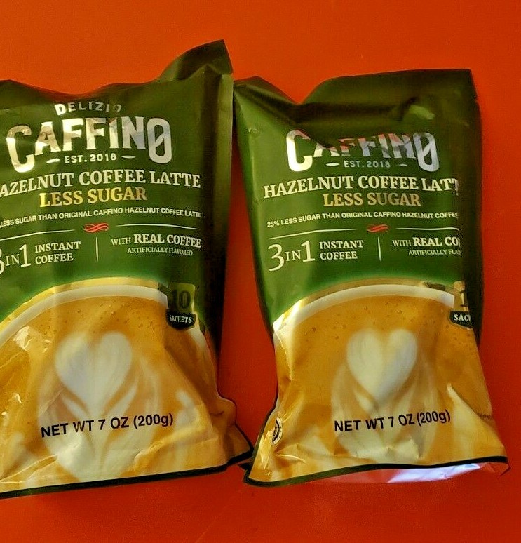 2 PACK DELIZIO CAFFINO HAZELNUT COFFEE LATTE 3 IN 1 INSTANT COFFEE WITH MILK