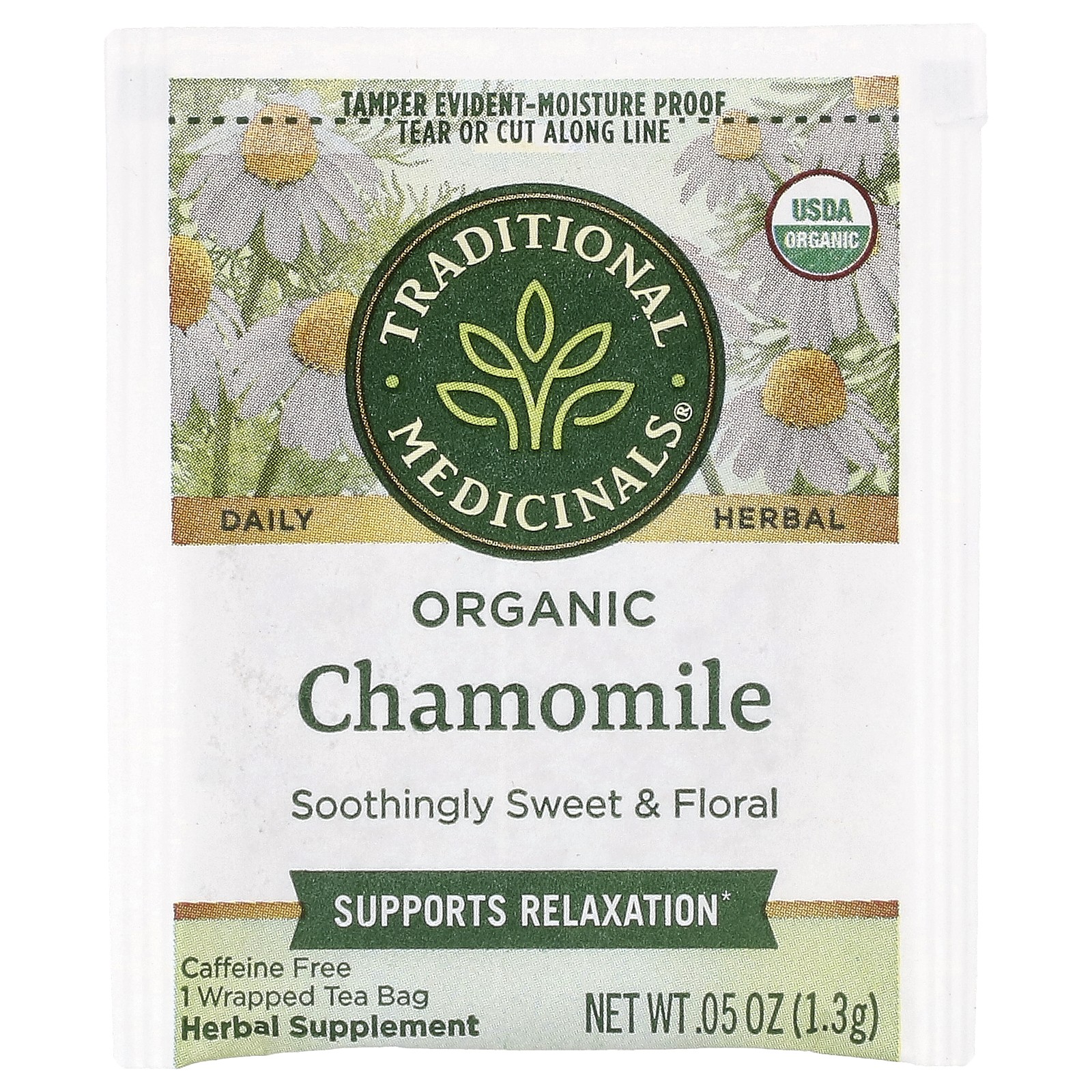Organic Chamomile, Caffeine Free, 16 Wrapped Tea Bags, 0.74 oz (20.8 g)
