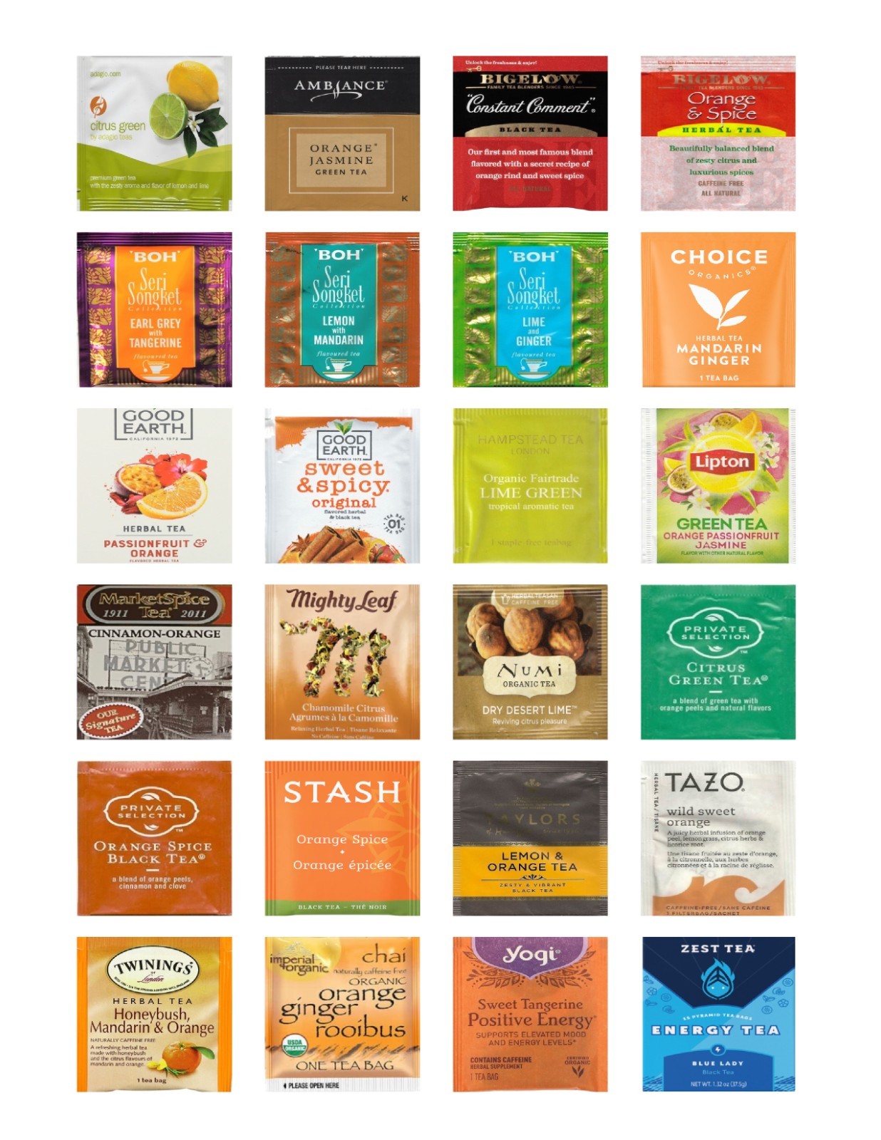 Citrus Tea Bag Sampler Variety Pack – 24 Single-Serve Varieties – 19 Brands