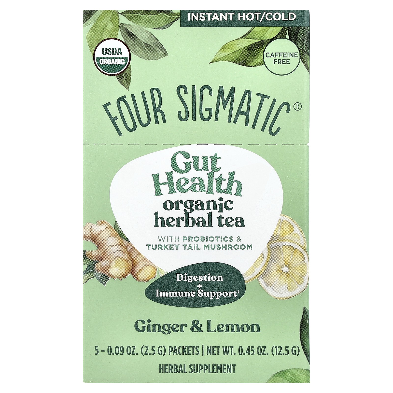 Gut Health, Organic Herbal Tea With Probiotics & Turkey Tail Mushroom, Ginger &