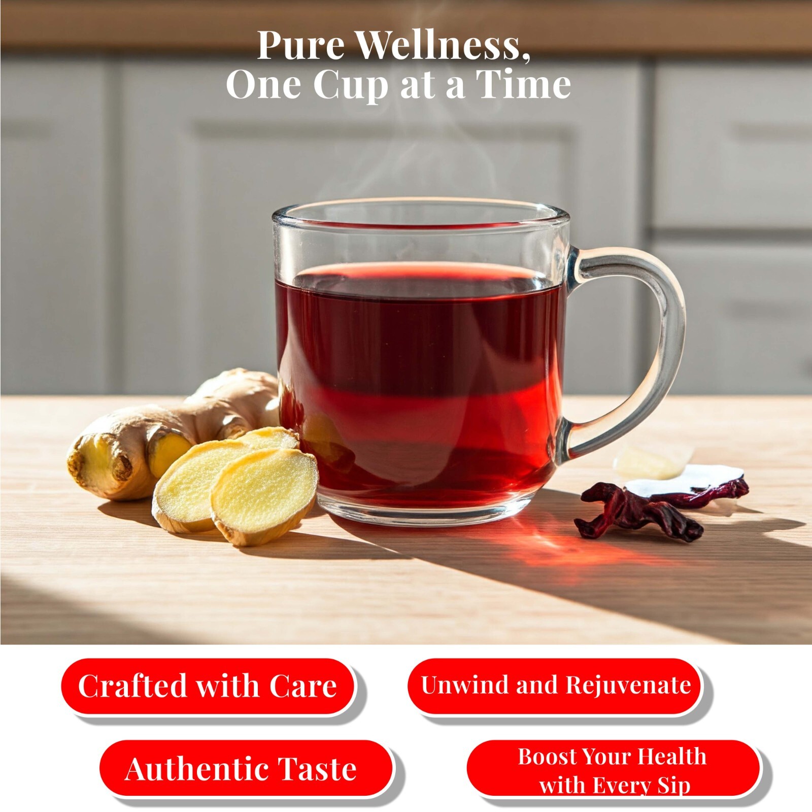 75 Hibiscus Tea Bags, Hibiscus Ginger Tea Blend, Herbal Tea, Weight Loss Tea