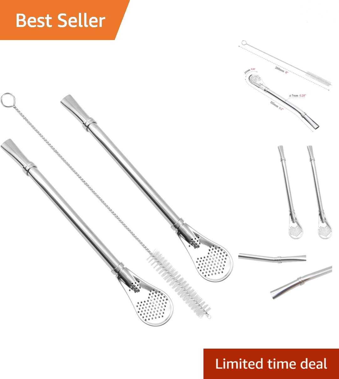 304 Food-Grade Stainless Steel Drinking Straws – Set of 2 for Yerba Mate Lovers