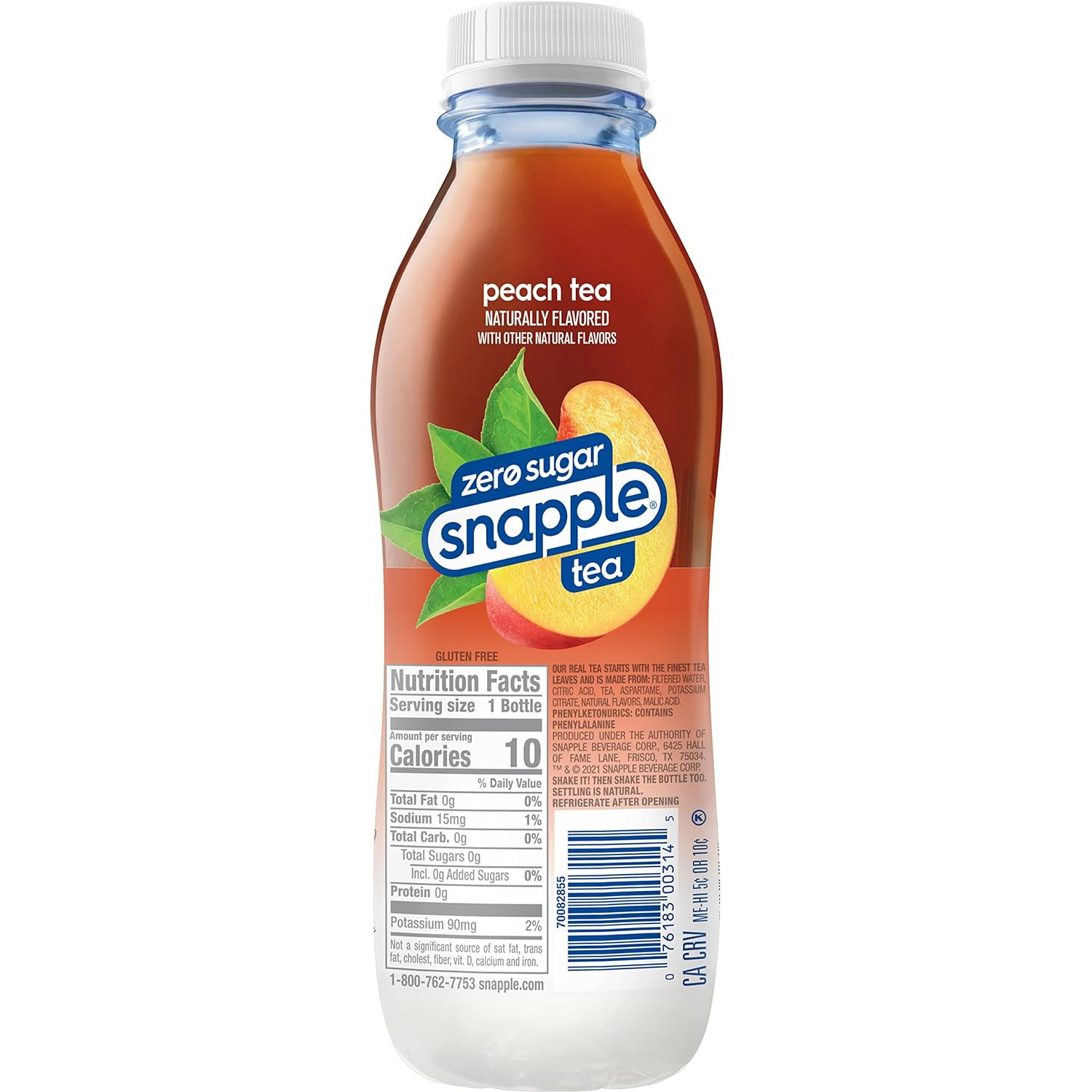 Zero Sugar Peach Tea, 16 Fl Oz Recycled Plastic Bottle (Pack of 12)