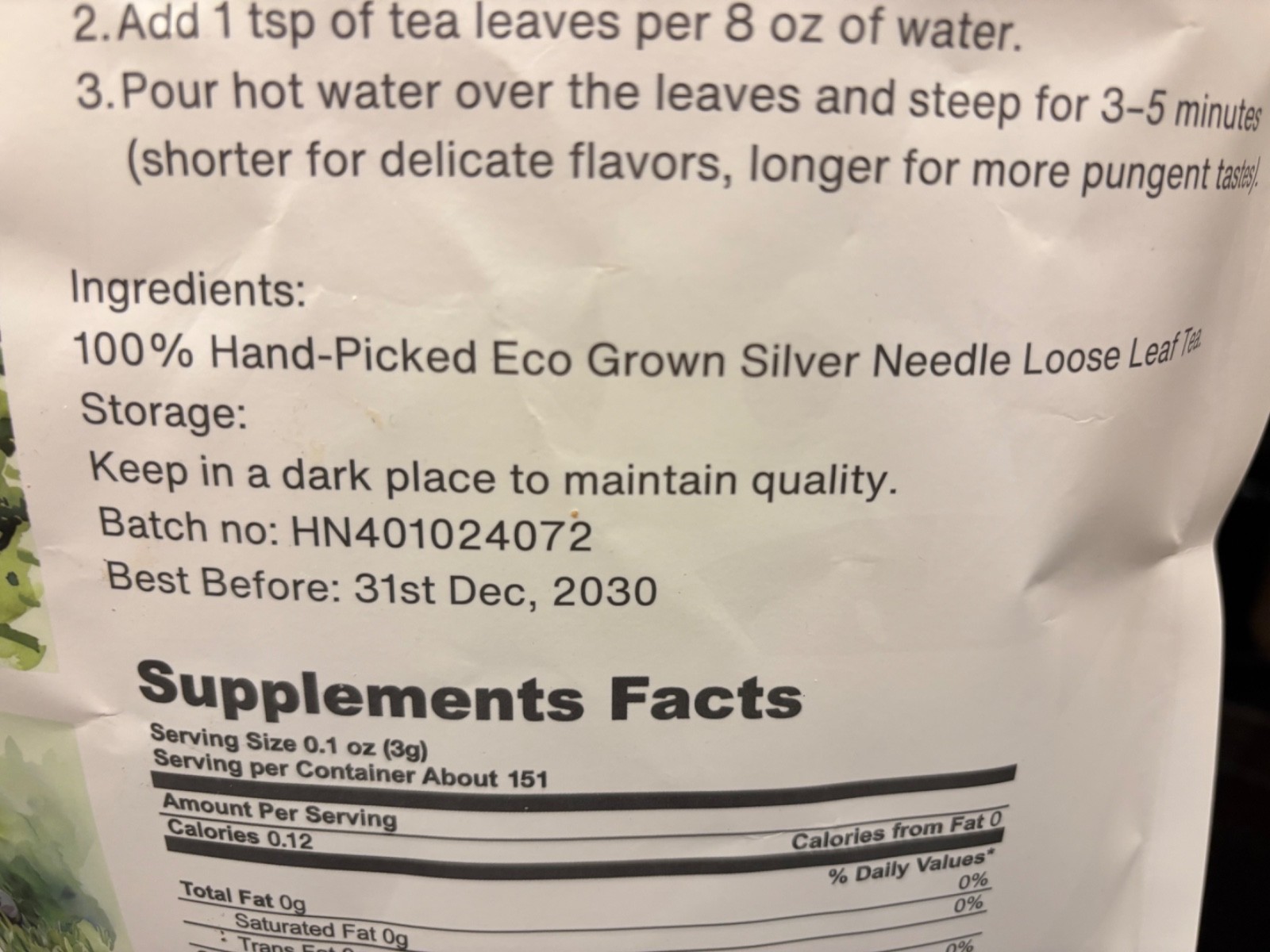 TODICAMP – SILVER NEEDLE WHITE TEA – 1 lb- BAIHAO YINZHEN – FUJIAN CHINA